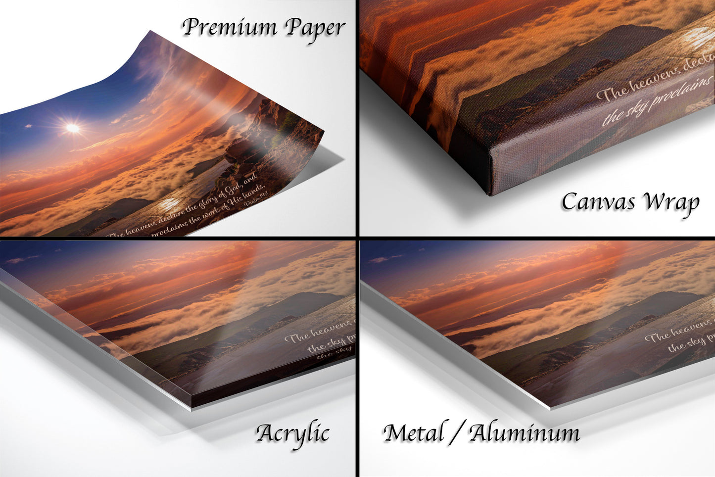 a series of four photos of a sunset