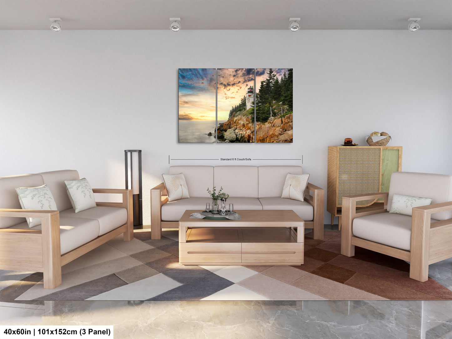 a living room filled with furniture and a painting on the wall