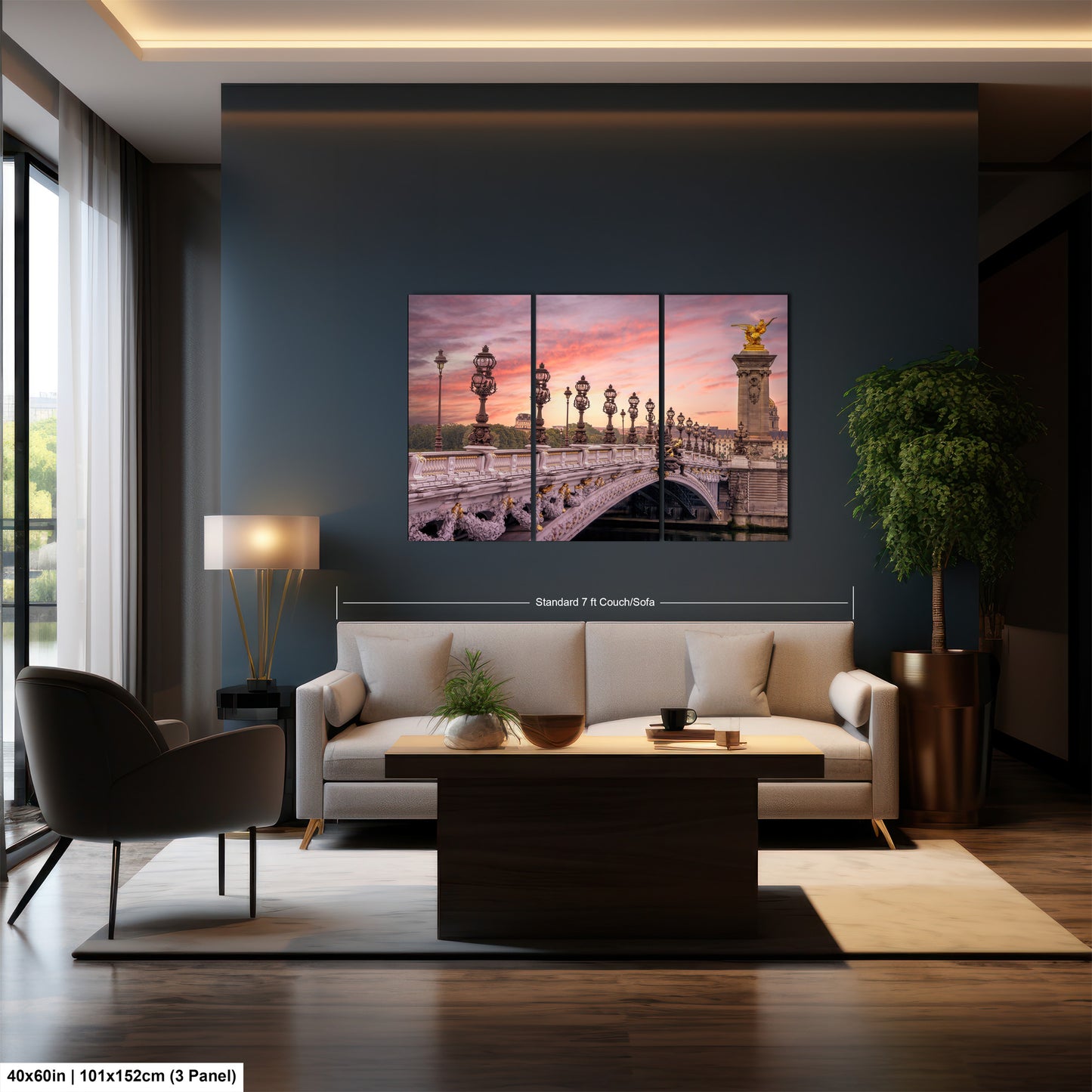 a living room with a couch and a painting on the wall