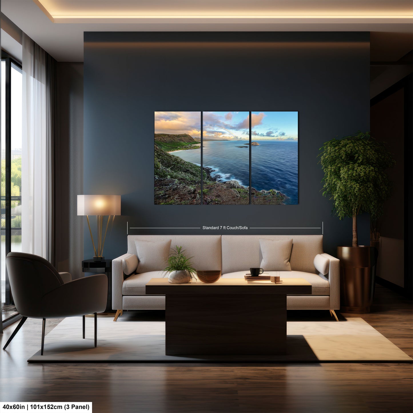 a living room filled with furniture and a painting on the wall