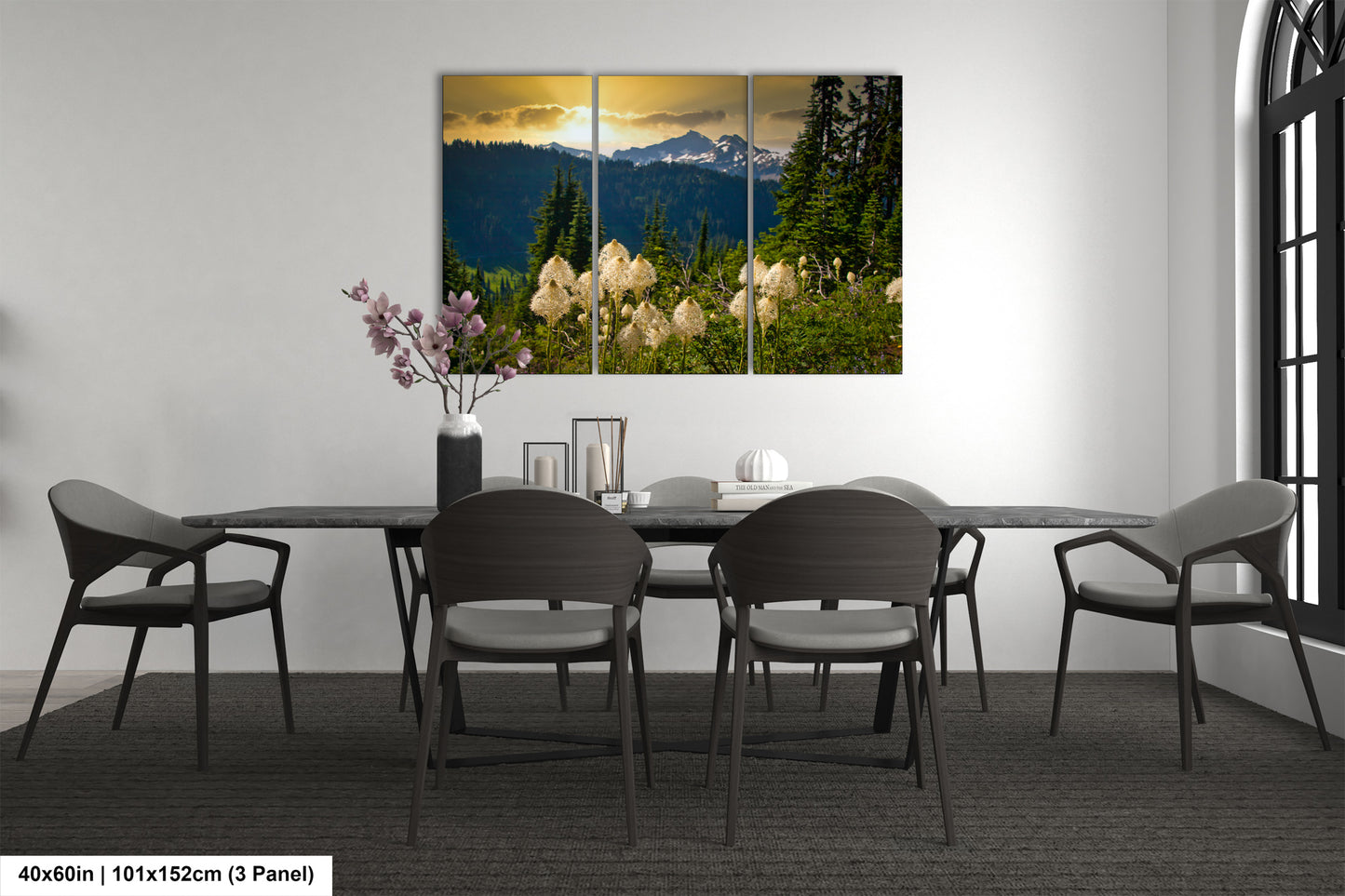 a dining room with a table and chairs