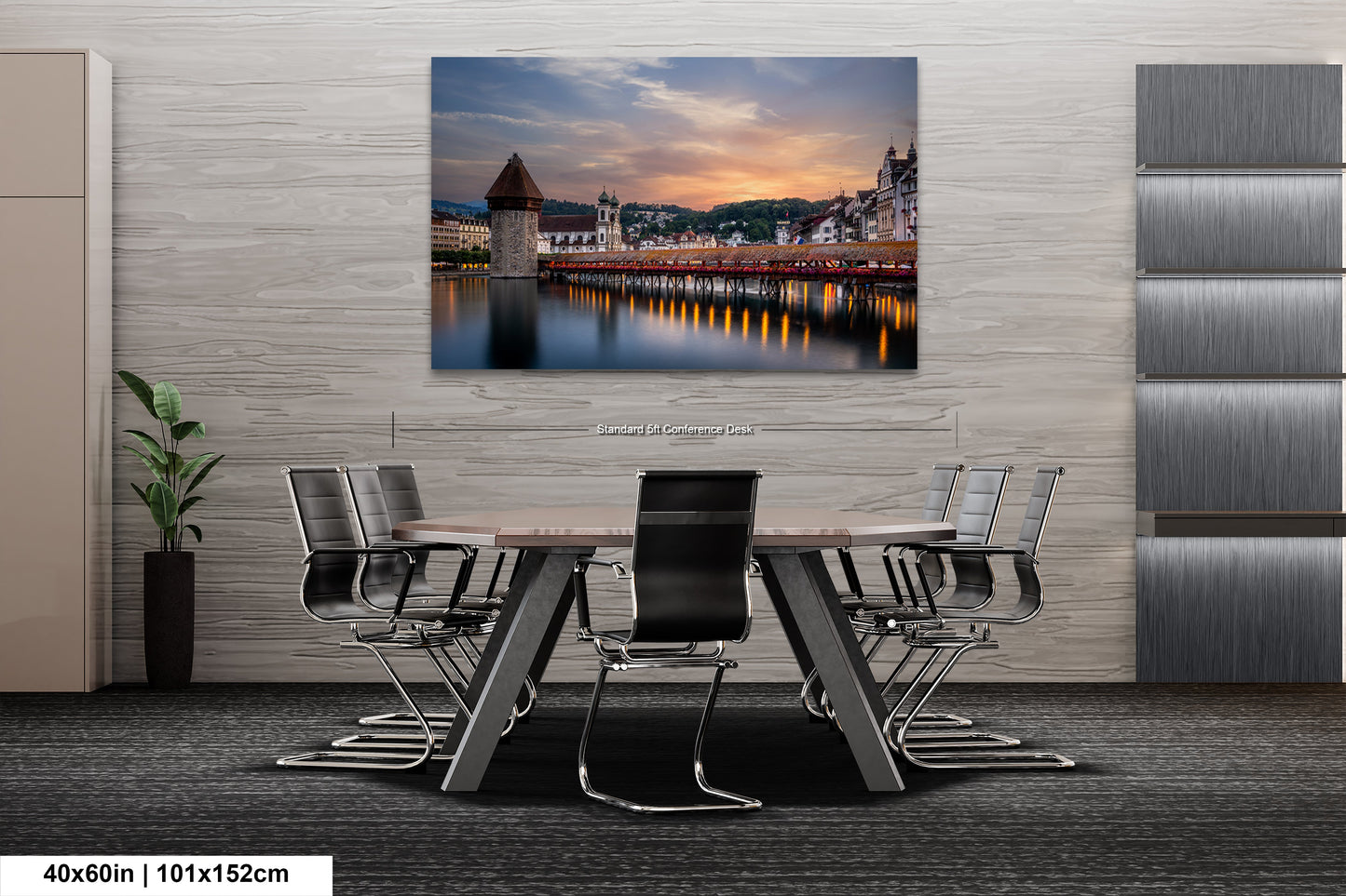 a dining room table with chairs and a painting on the wall