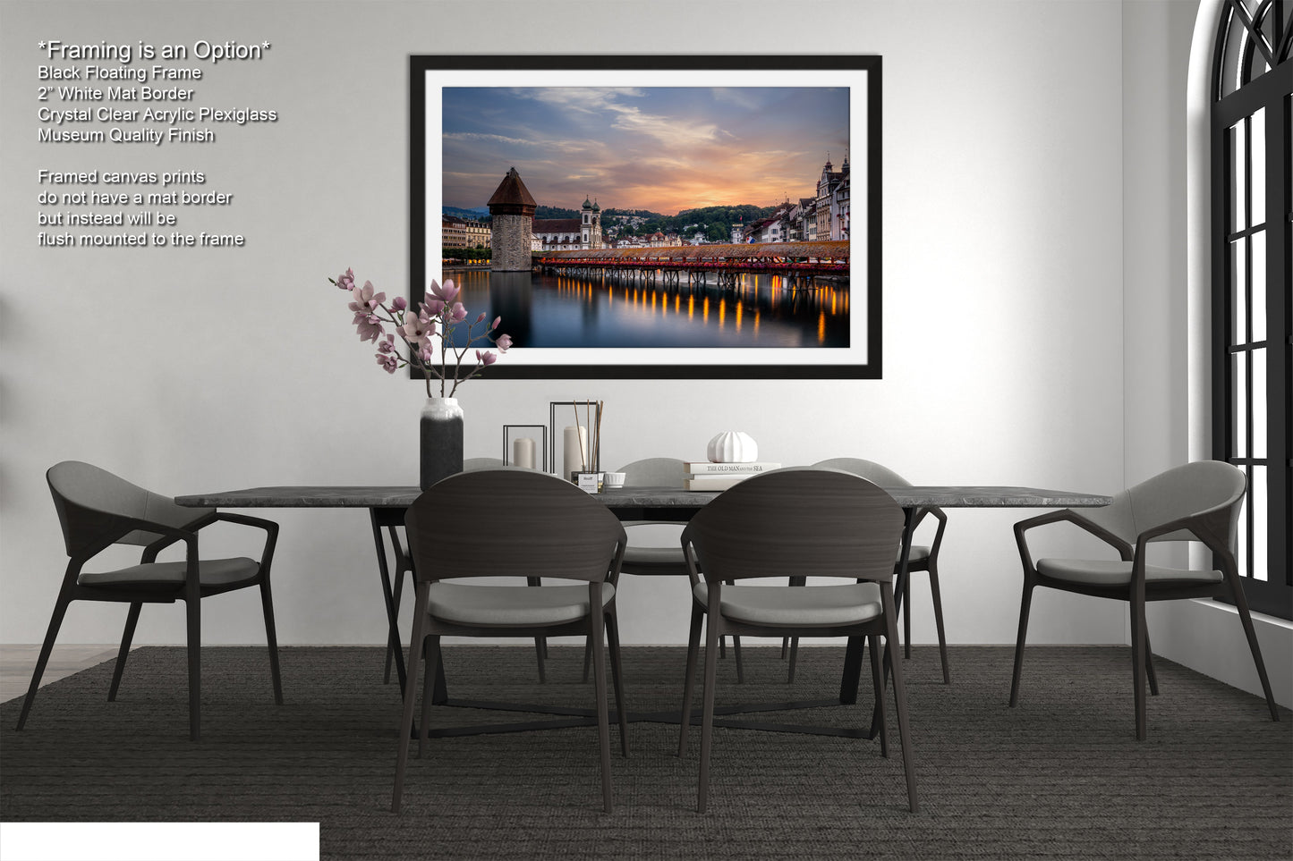 a picture of a dining room with a table and chairs