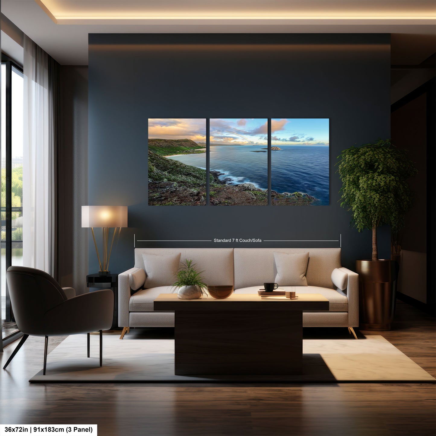 a living room filled with furniture and a painting on the wall