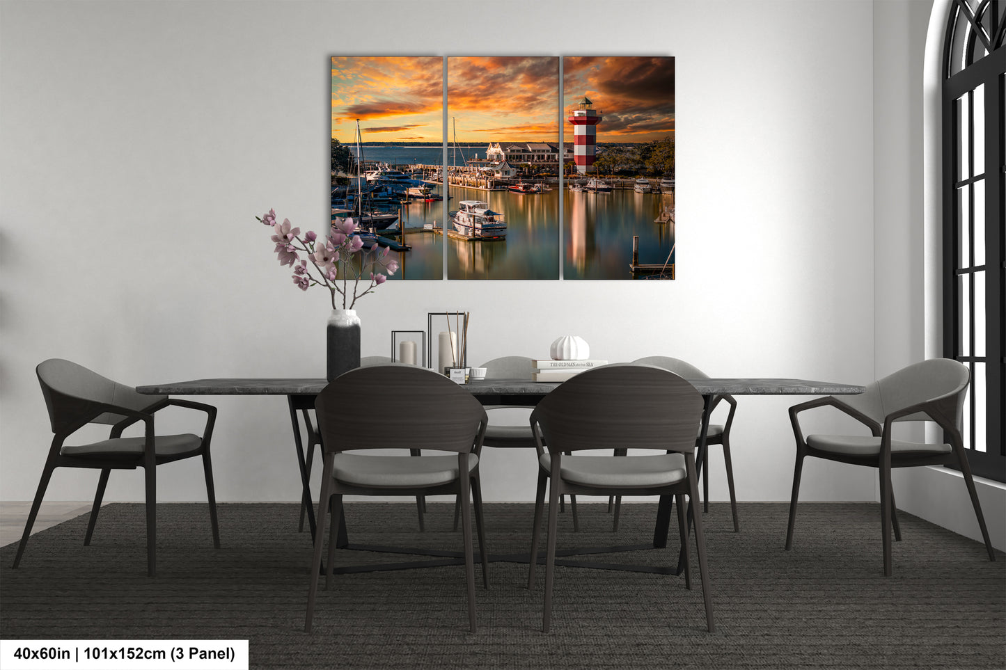 a dining room with a table and chairs