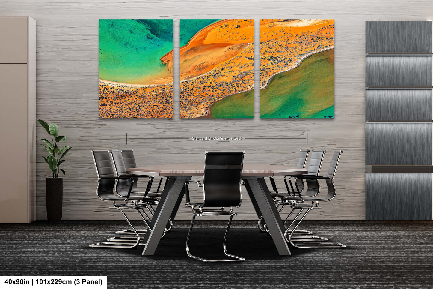 a dining room table with chairs and a painting on the wall