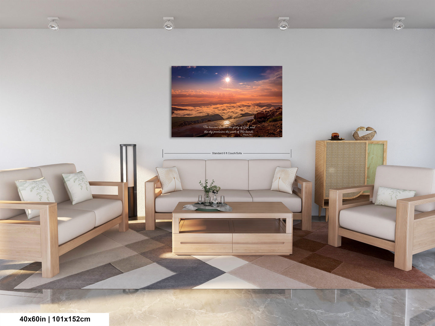 a living room filled with furniture and a painting on the wall