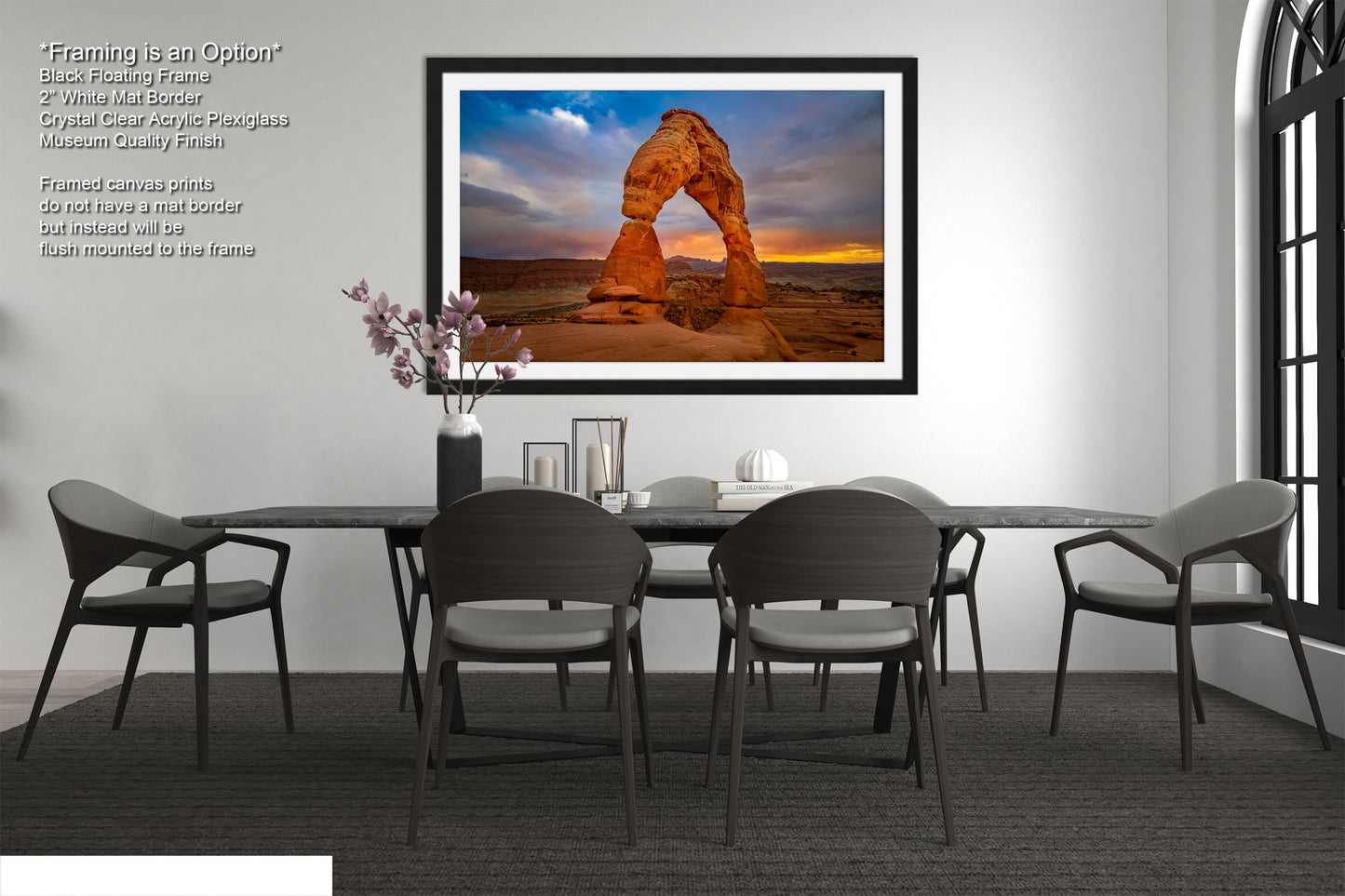 a dining room with a table and chairs