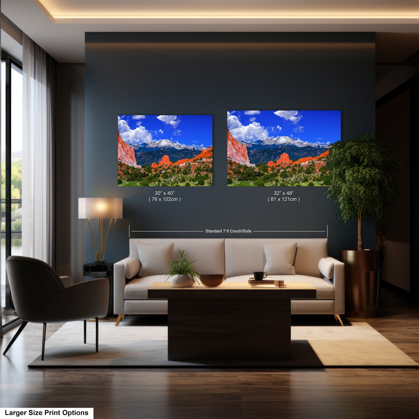 a living room filled with furniture and a painting on the wall