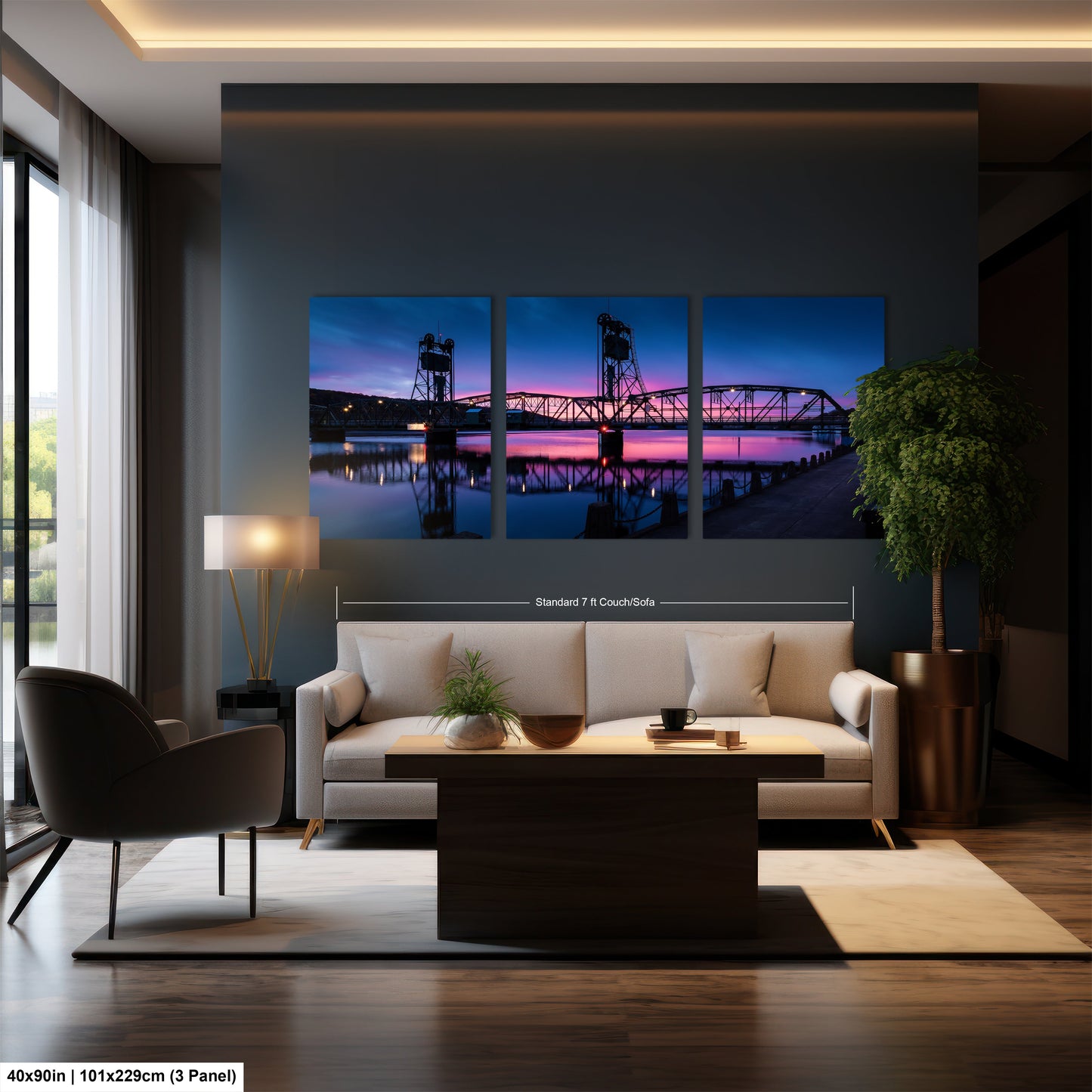 a living room filled with furniture and a painting on the wall