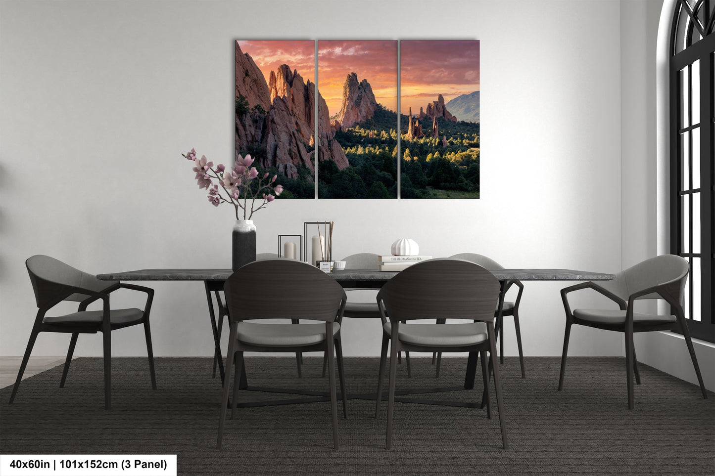 a dining room with a table and chairs