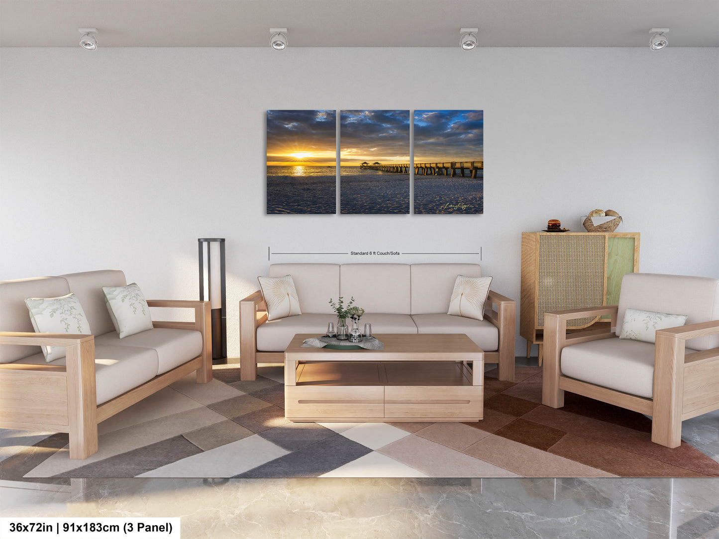 a living room filled with furniture and a painting on the wall