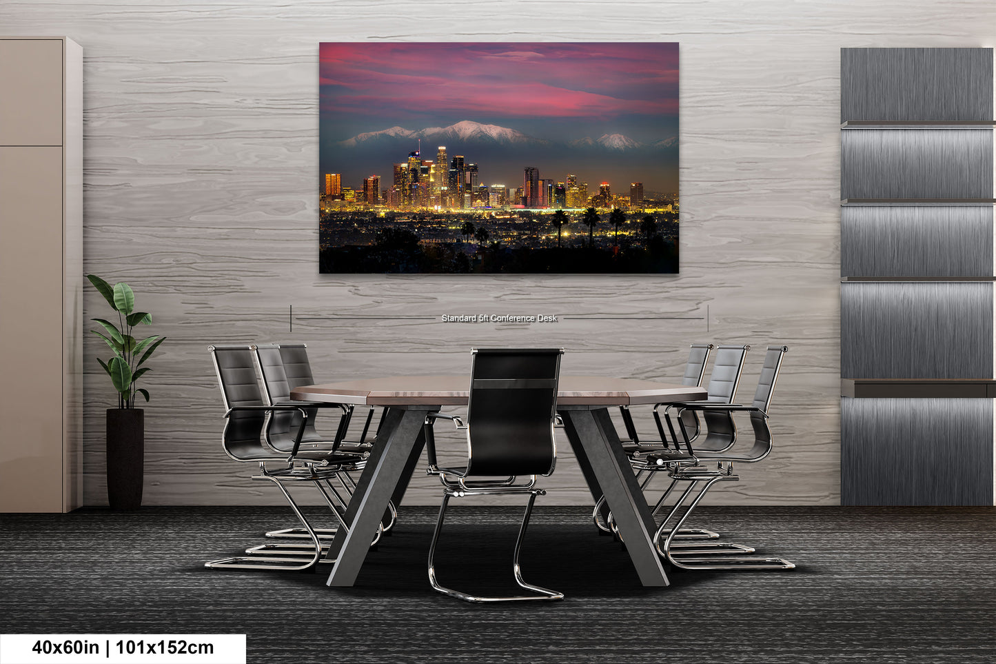 a picture of a city at night taken from a dining room table