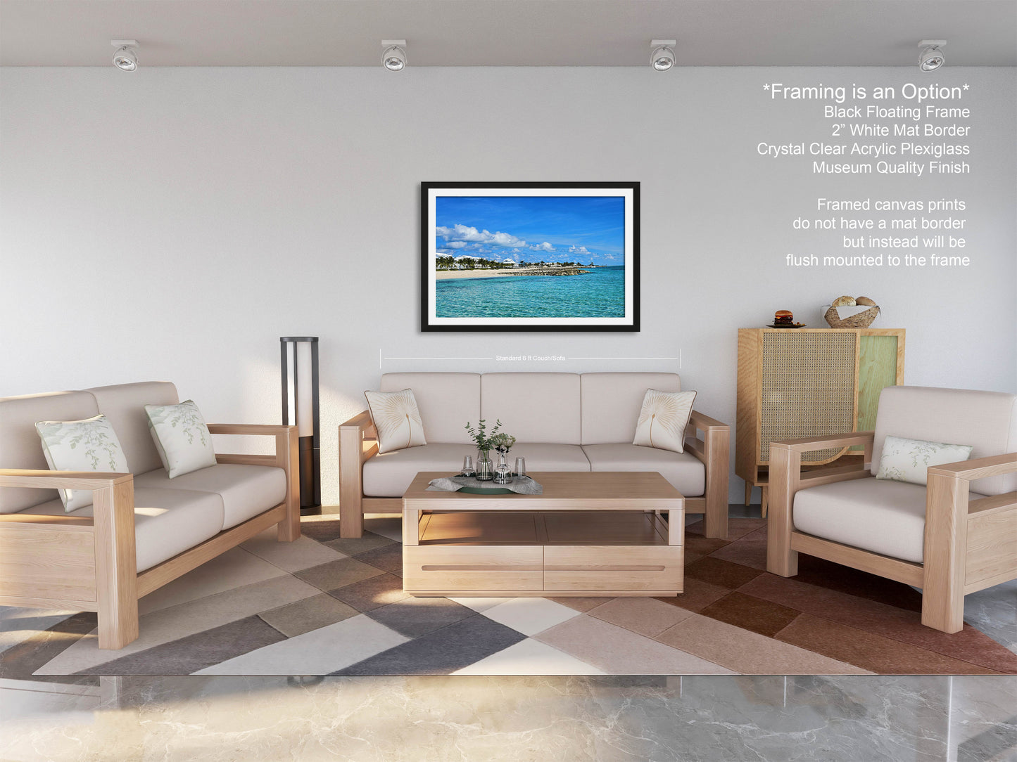 a living room filled with furniture and a painting on the wall