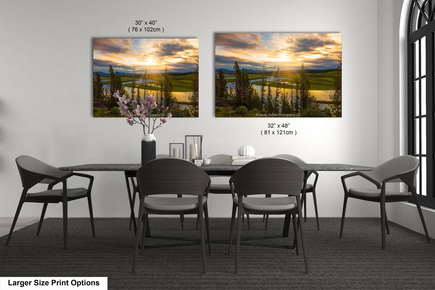 a dining room with a table and chairs