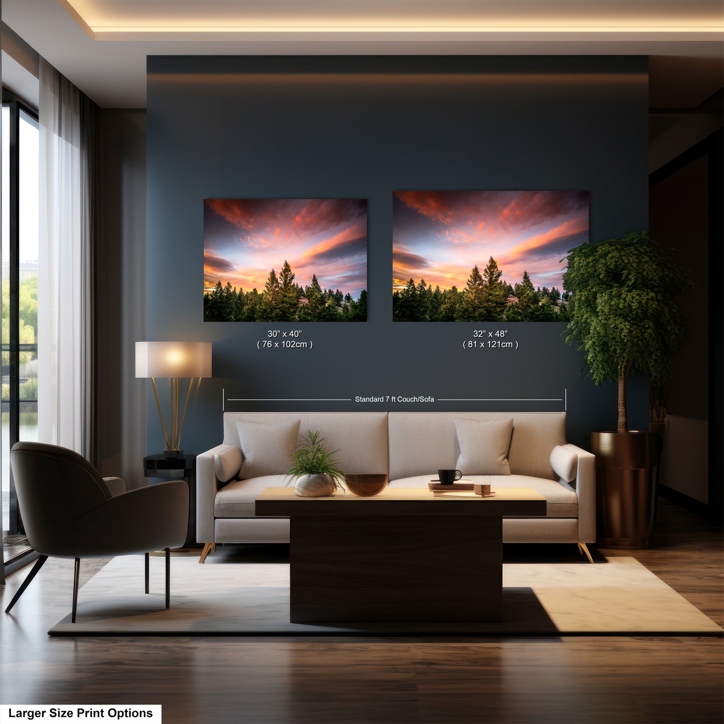 a living room filled with furniture and a painting on the wall