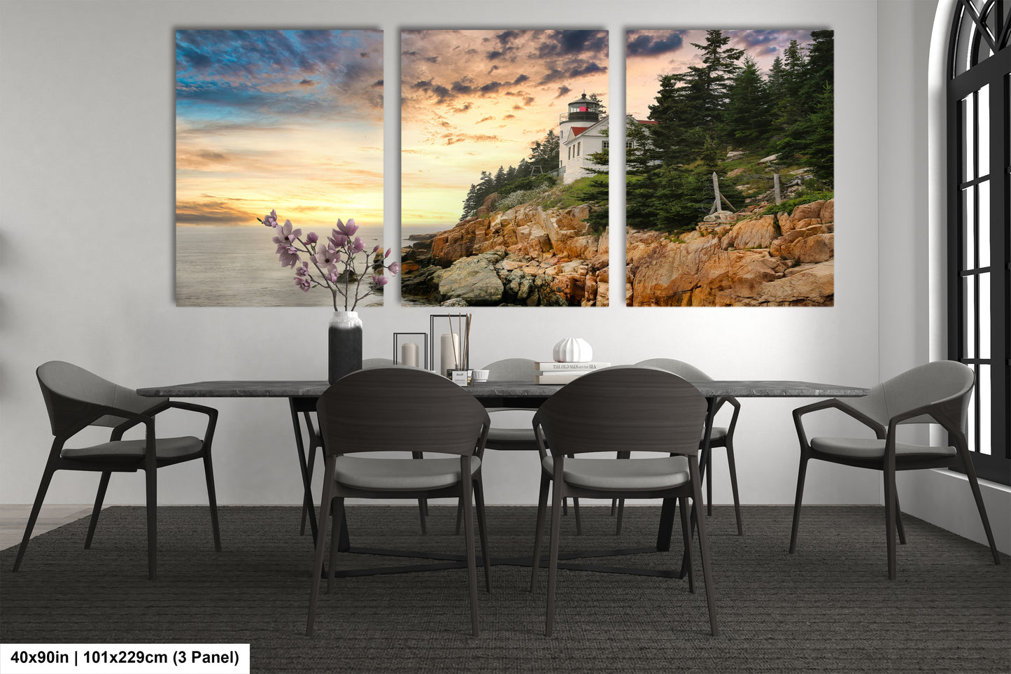 a dining room with a table and chairs