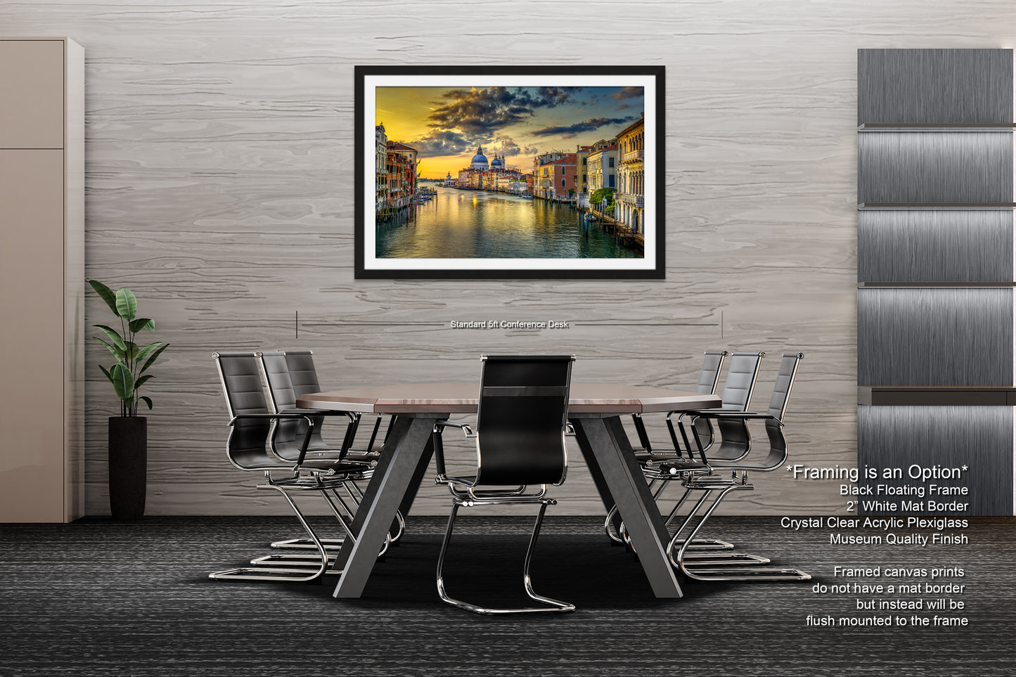 a dining room table with chairs and a painting on the wall