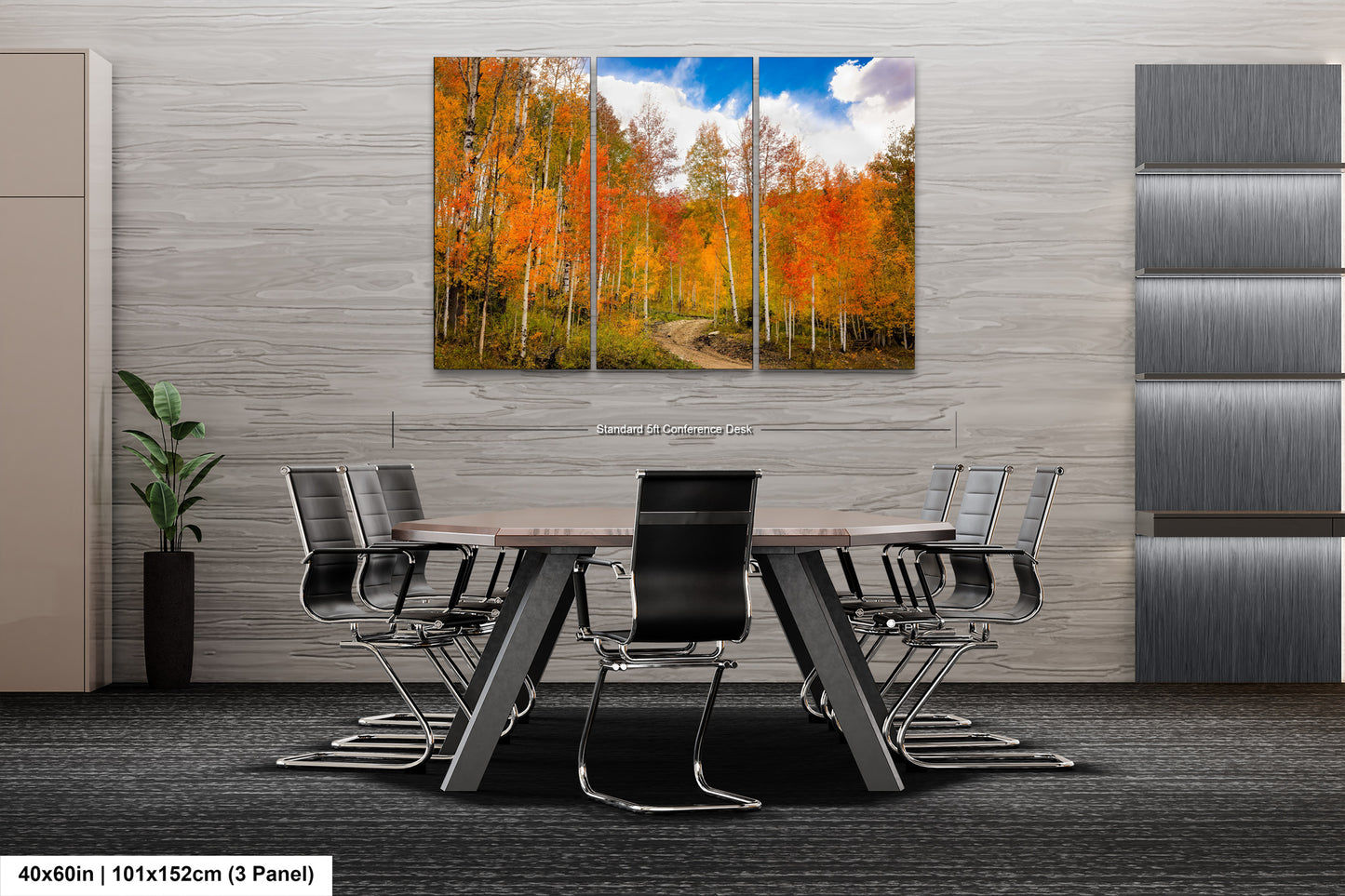 a dining room table with chairs and a painting on the wall