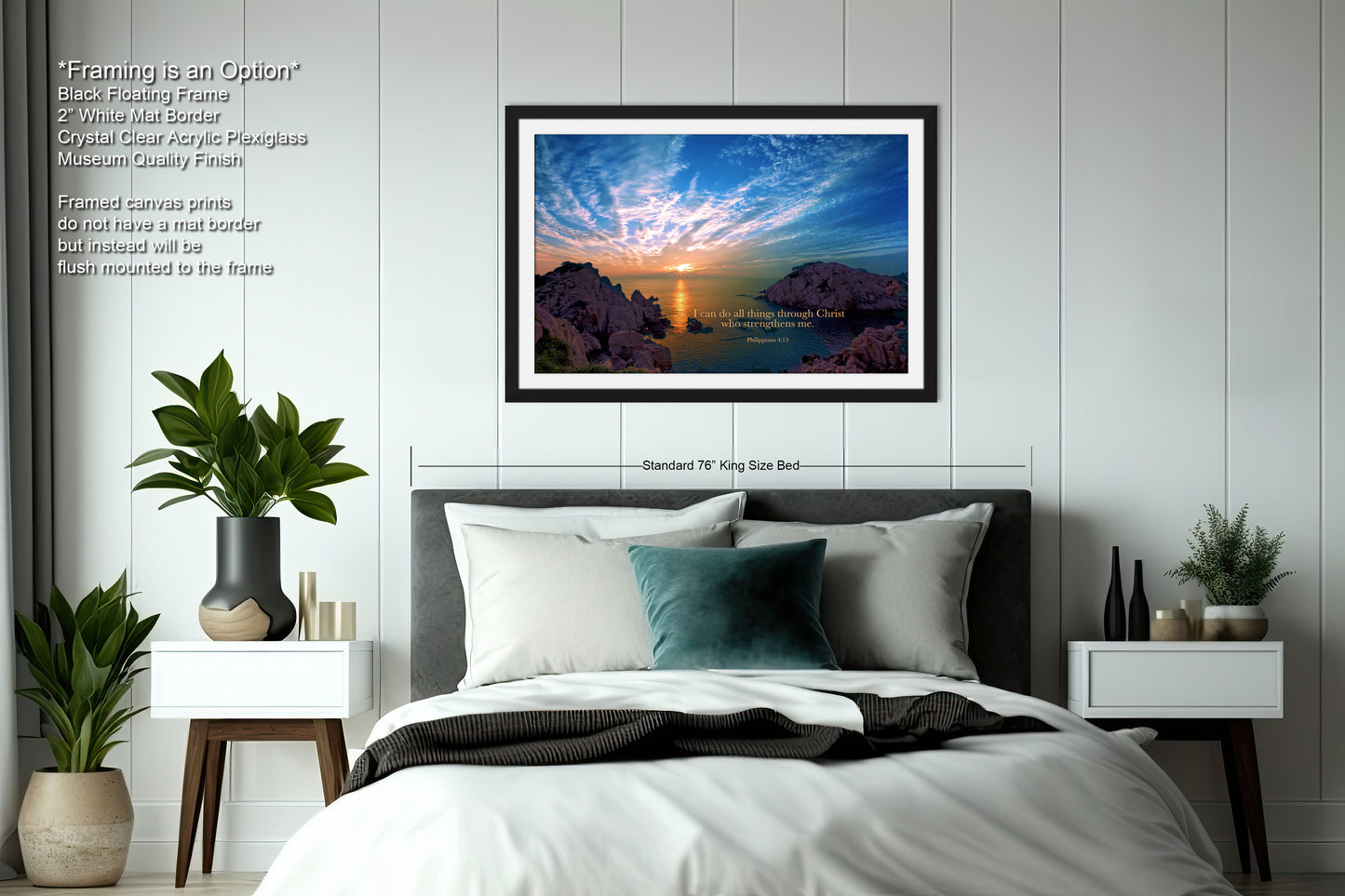 a bedroom with a large bed and a painting on the wall