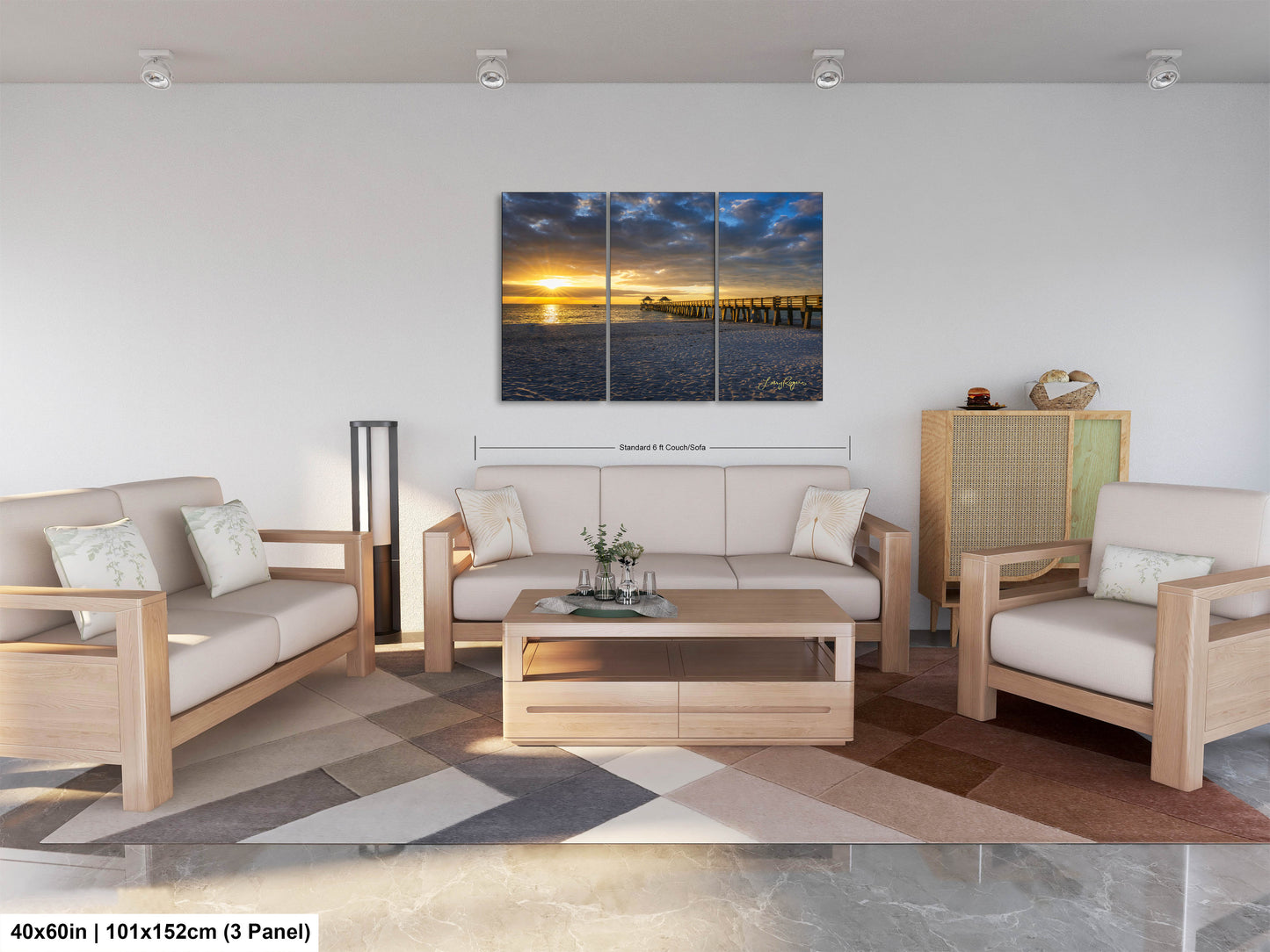 a living room filled with furniture and a painting on the wall