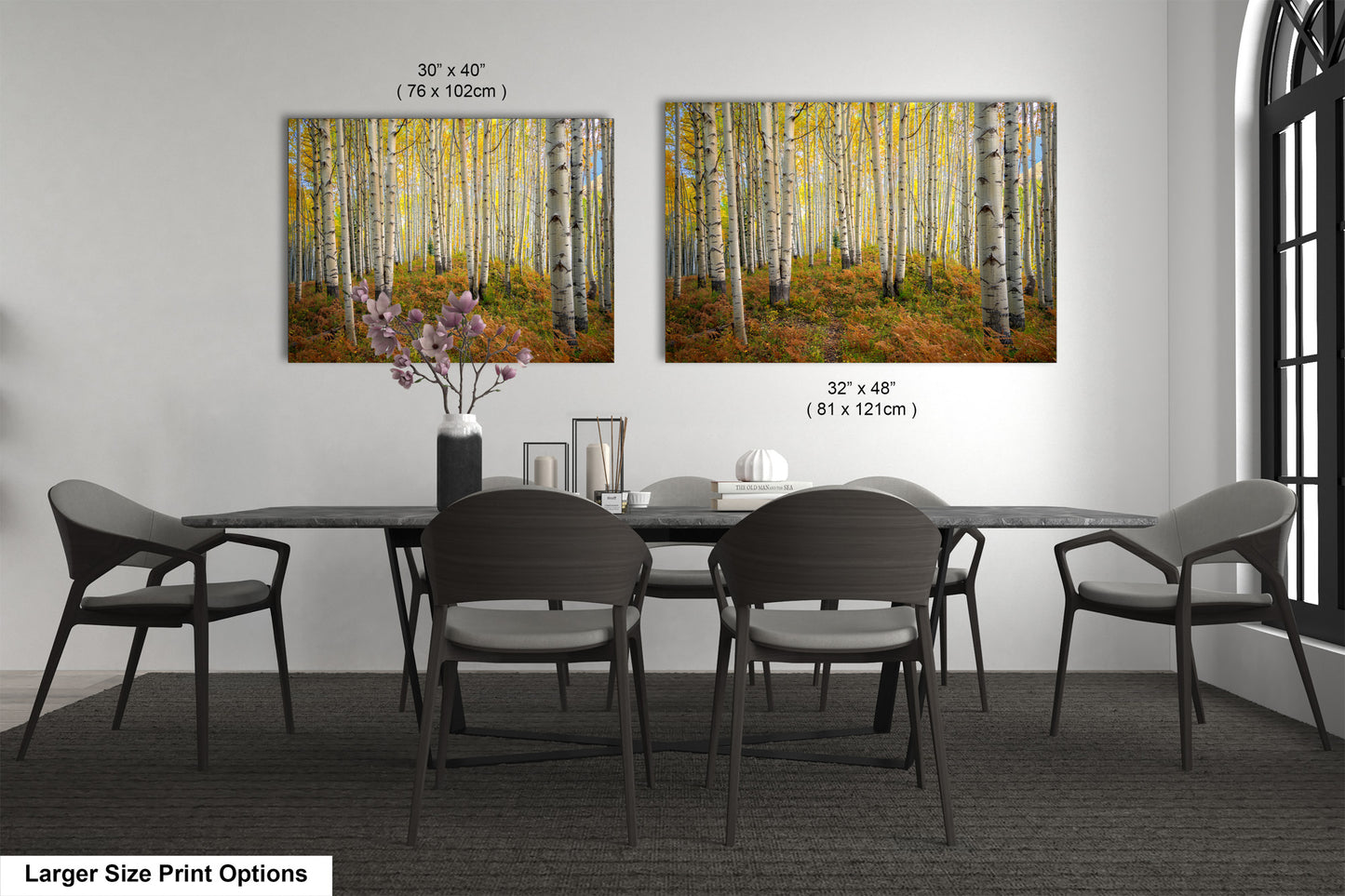 a dining room with a table and chairs