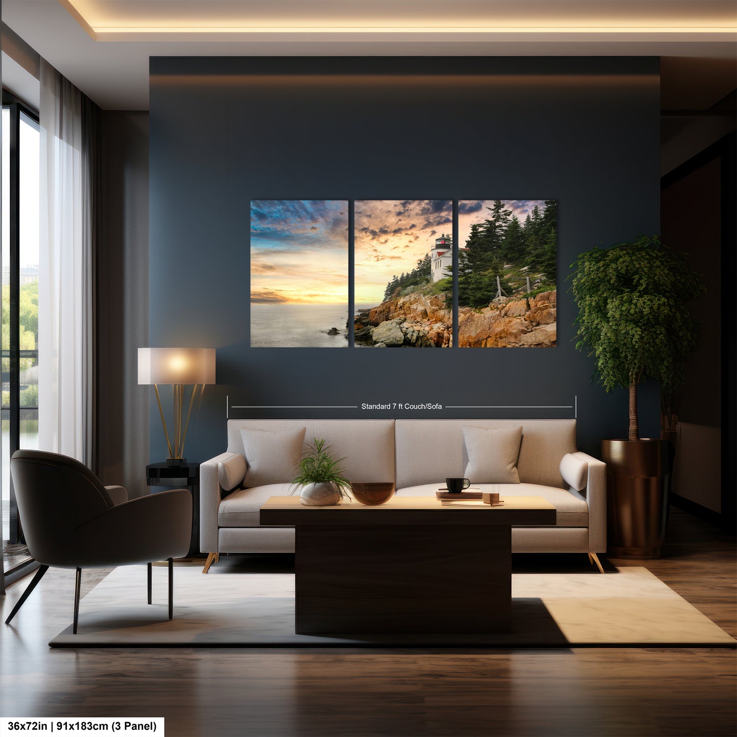 a living room filled with furniture and a painting on the wall