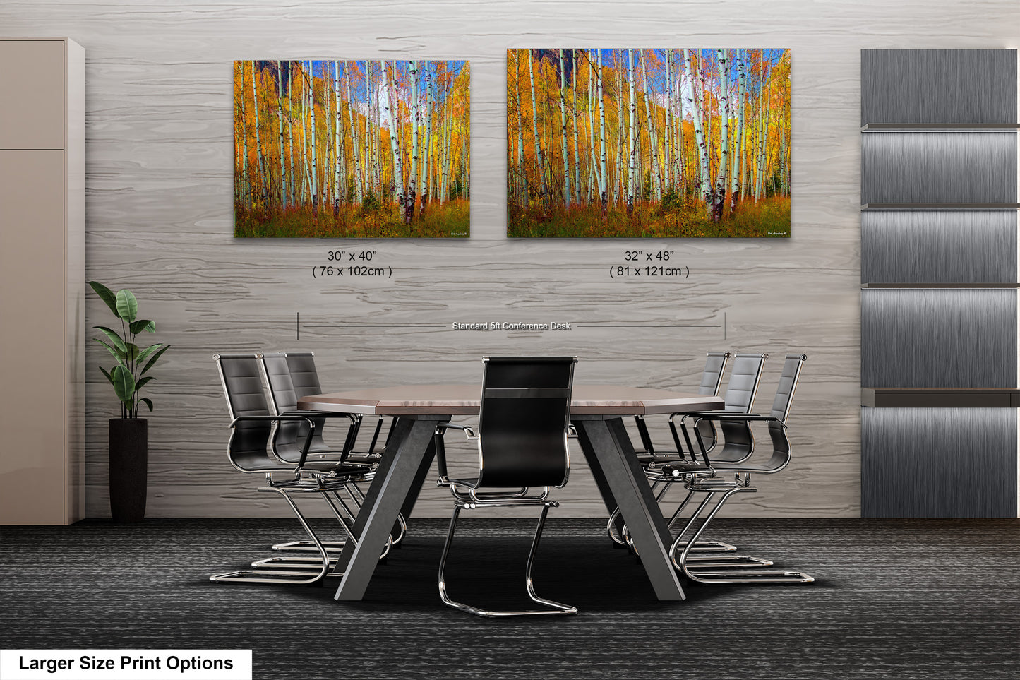 a dining room table with chairs and a painting on the wall