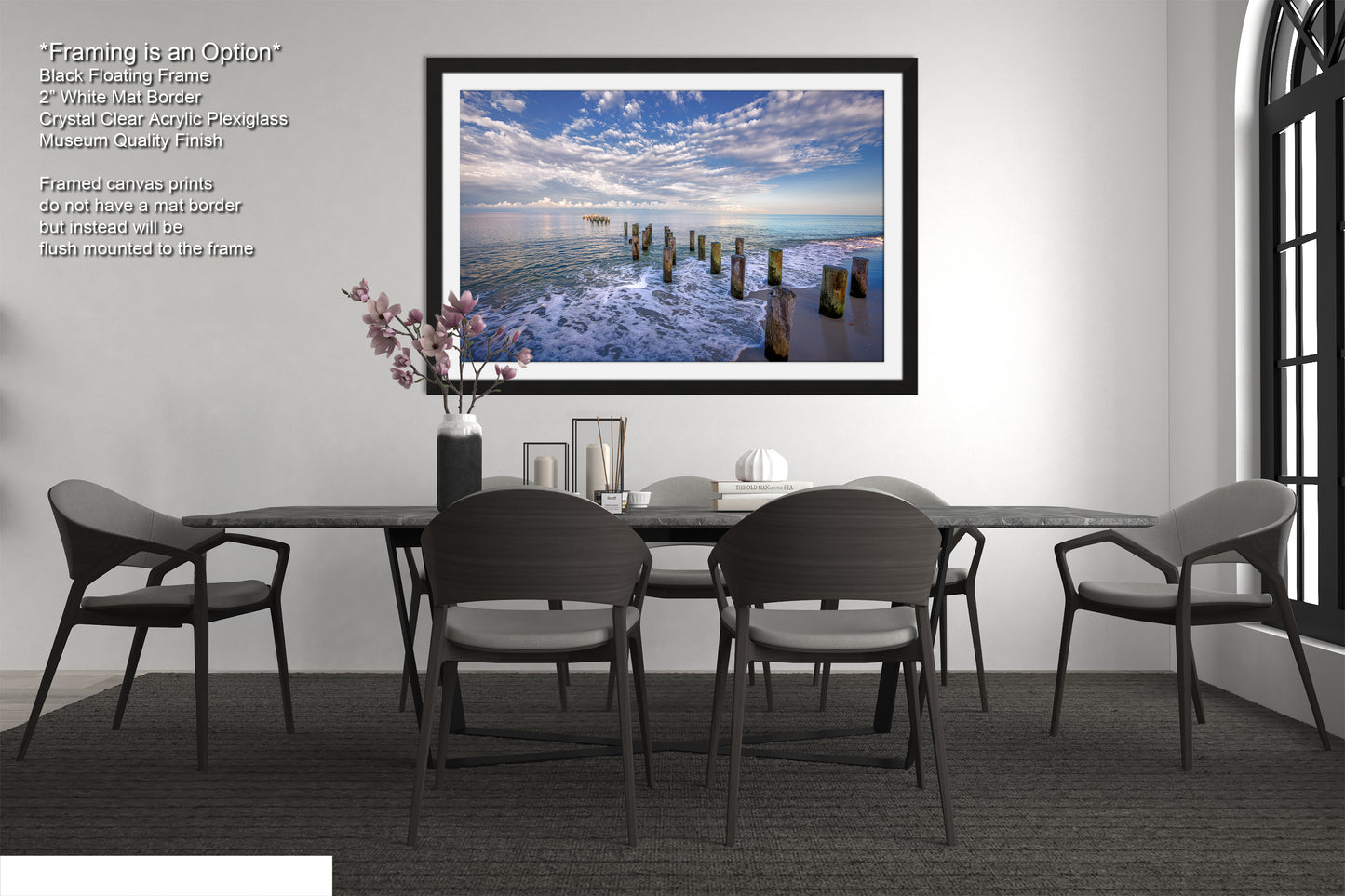 a picture of a dining room with a table and chairs
