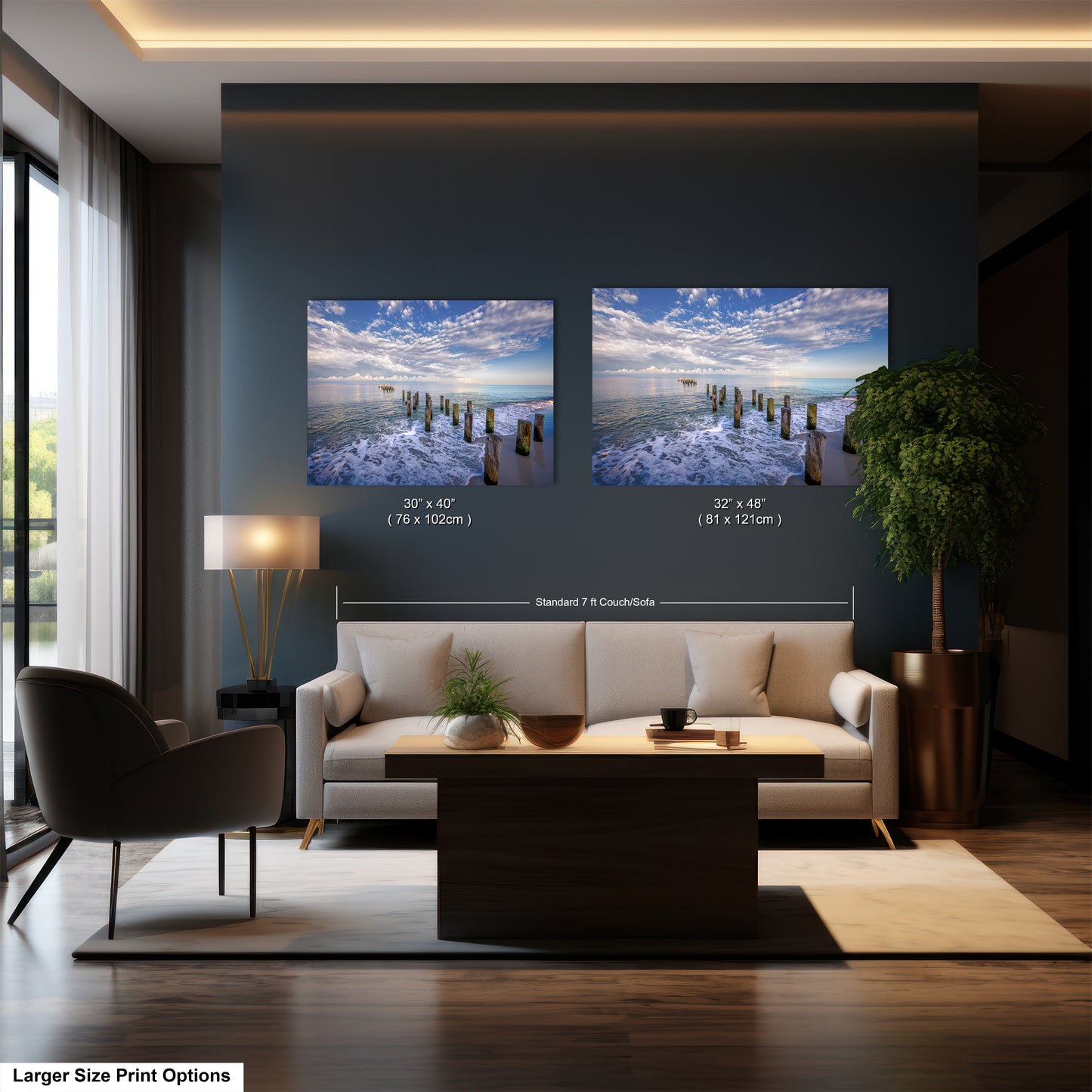 a living room filled with furniture and a painting on the wall