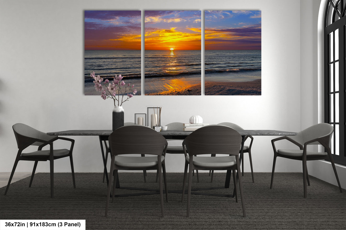 a dining room with a table and chairs