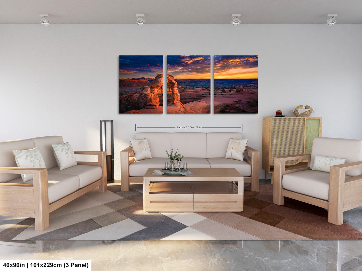 a living room filled with furniture and a painting on the wall