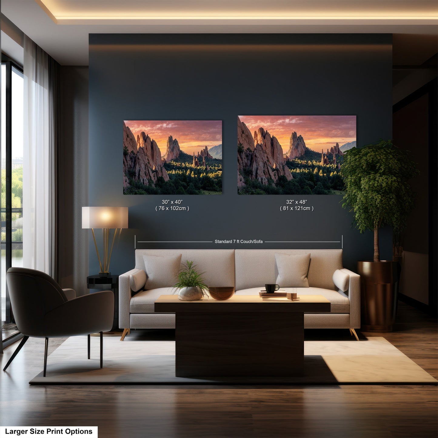 a living room filled with furniture and a painting on the wall