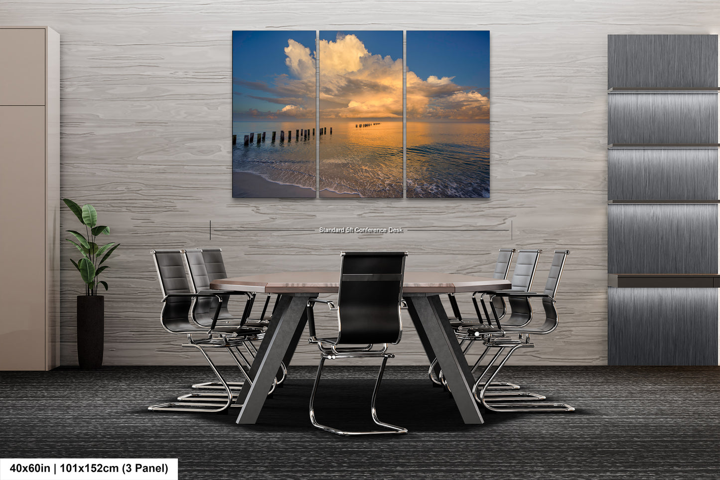 a dining room table with chairs and a painting on the wall