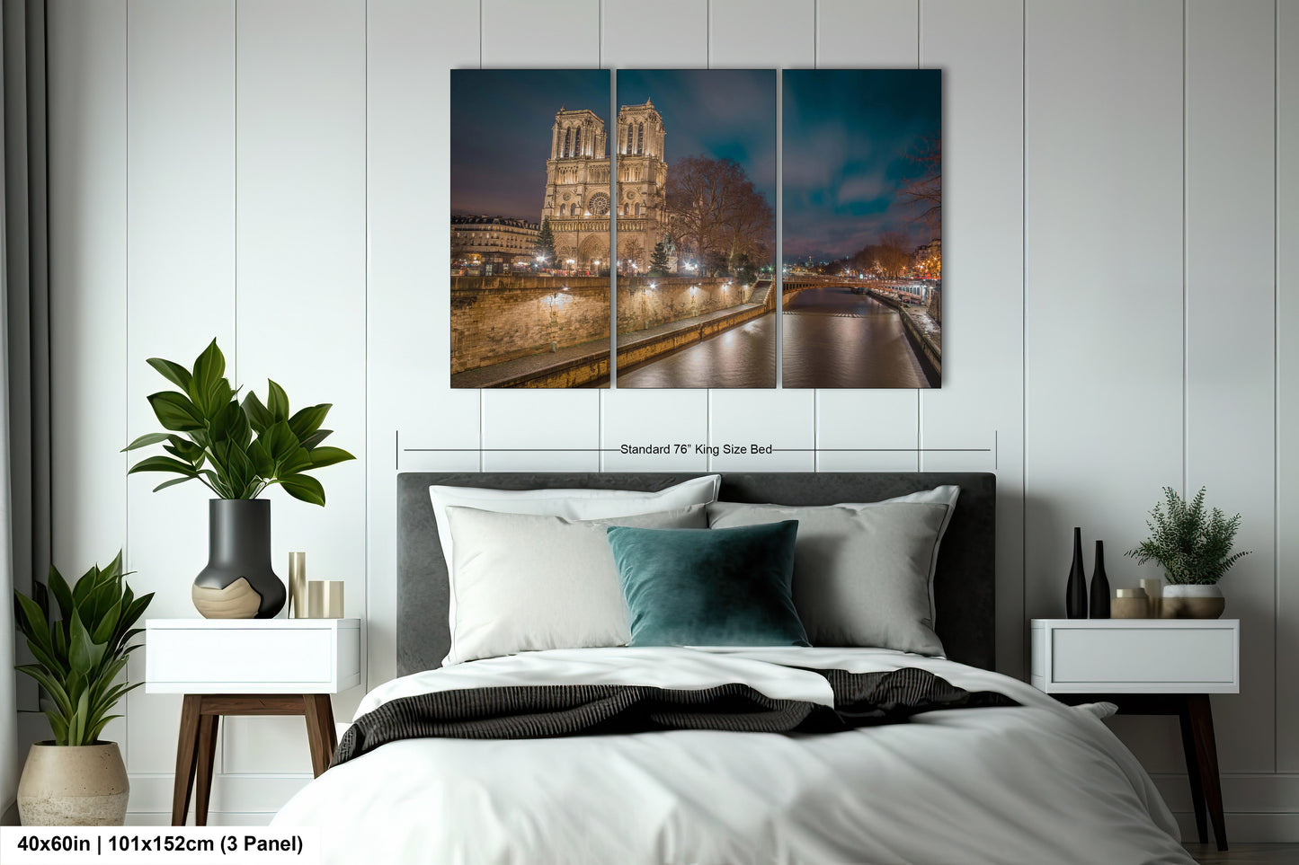 a bedroom scene with focus on the bed