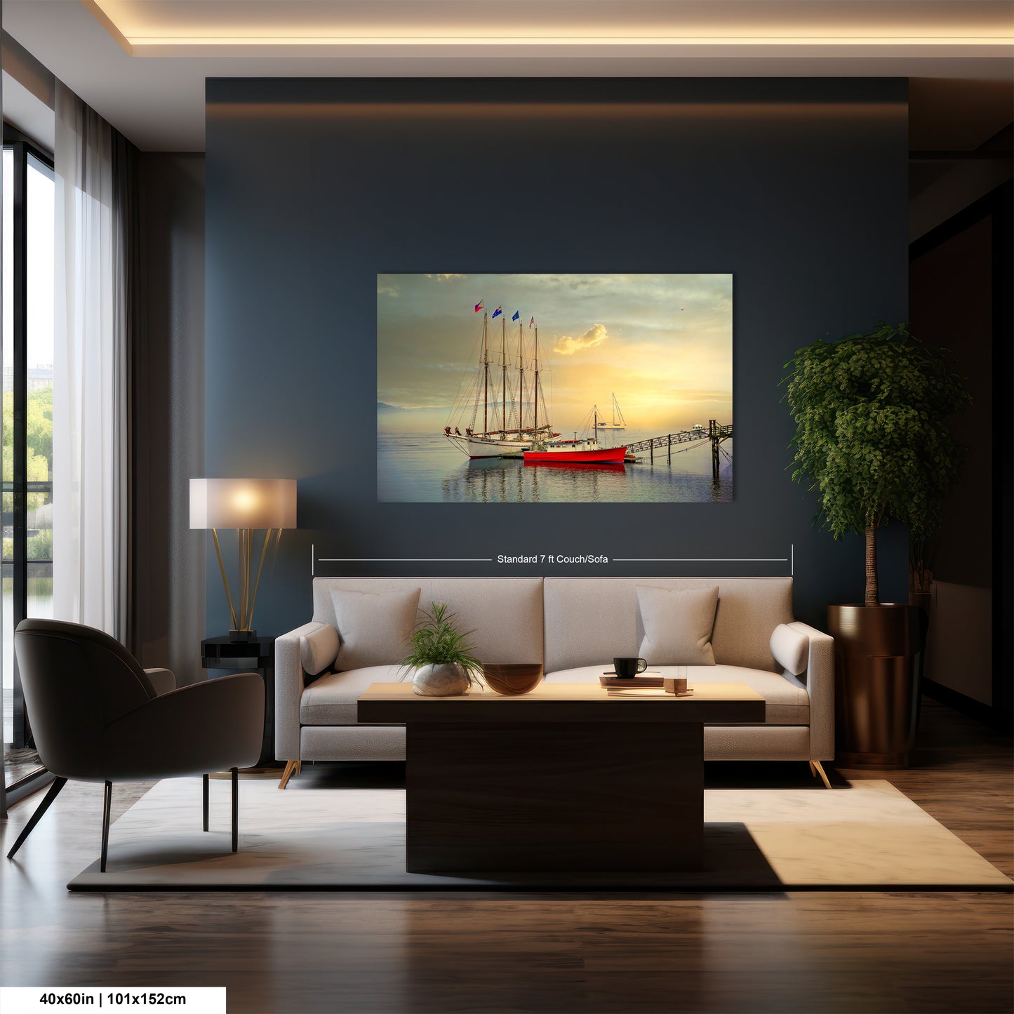 a living room filled with furniture and a painting on the wall