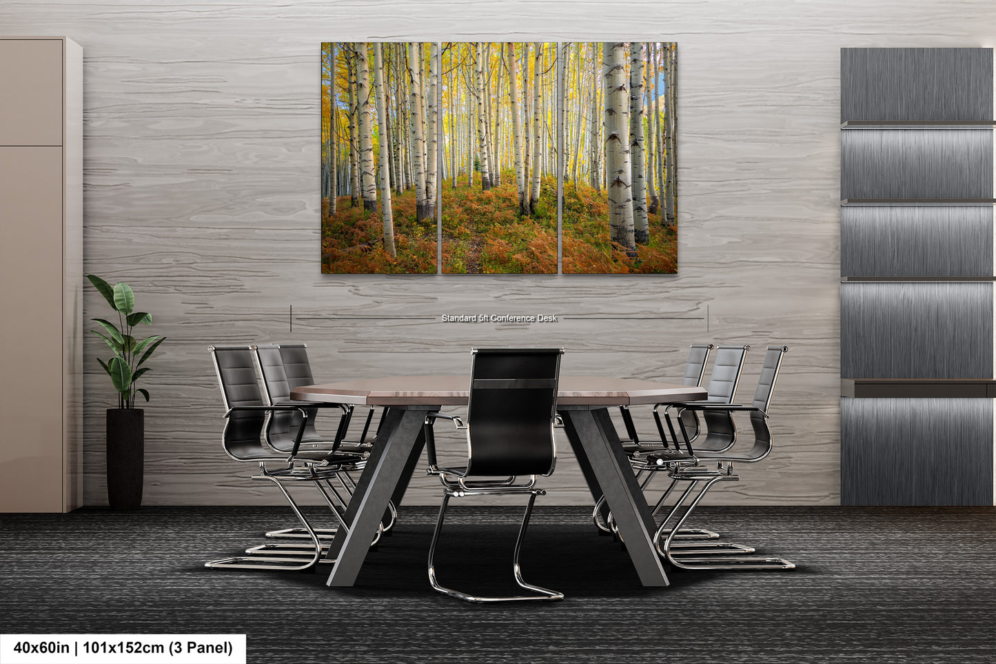 a dining room table with chairs and a painting on the wall