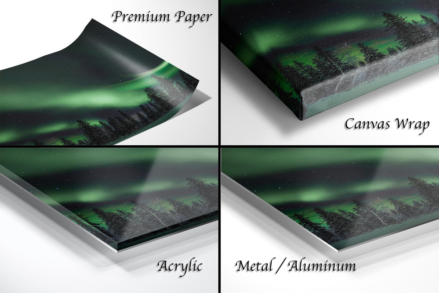 a series of photos of a green and black aurora bore