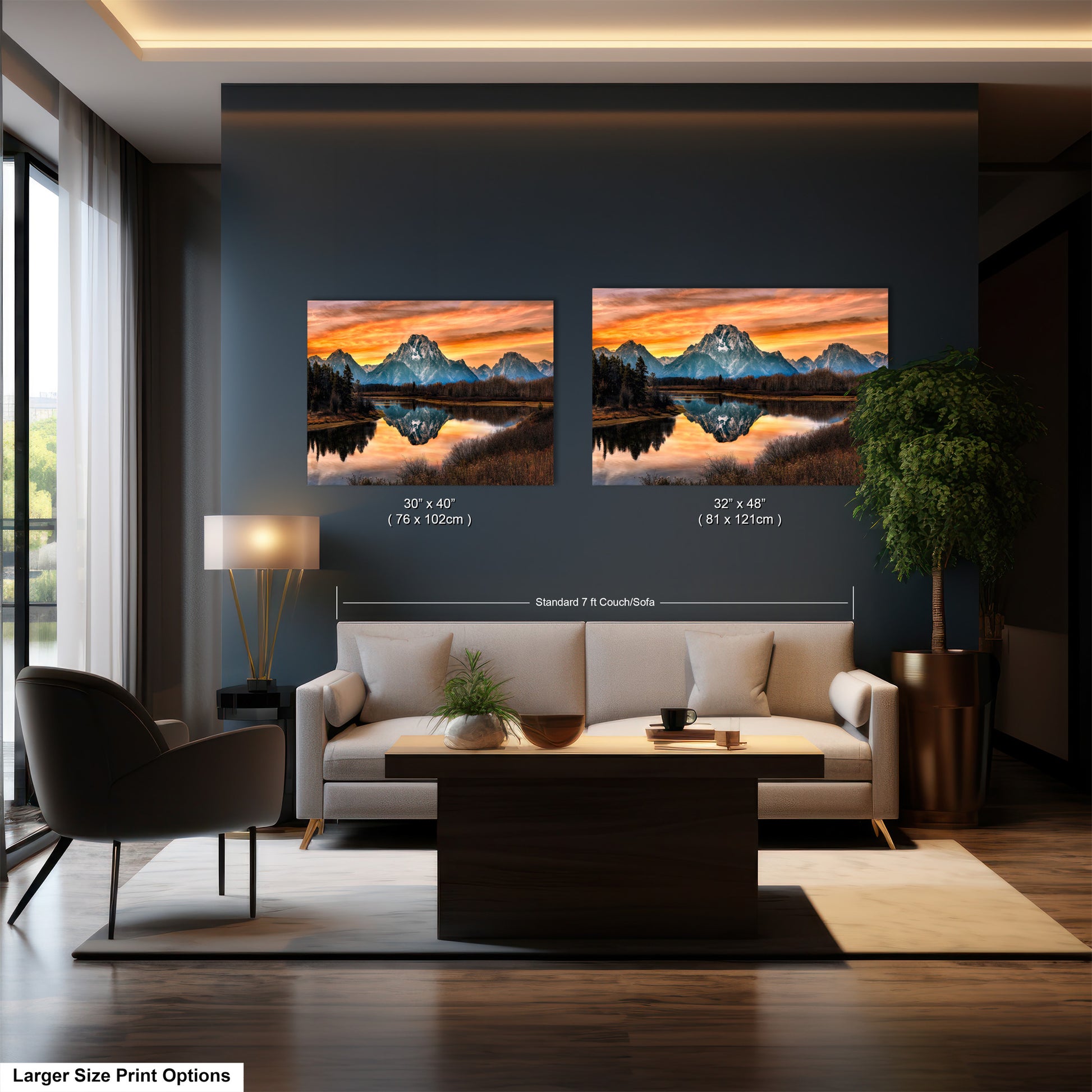 a living room filled with furniture and a painting on the wall