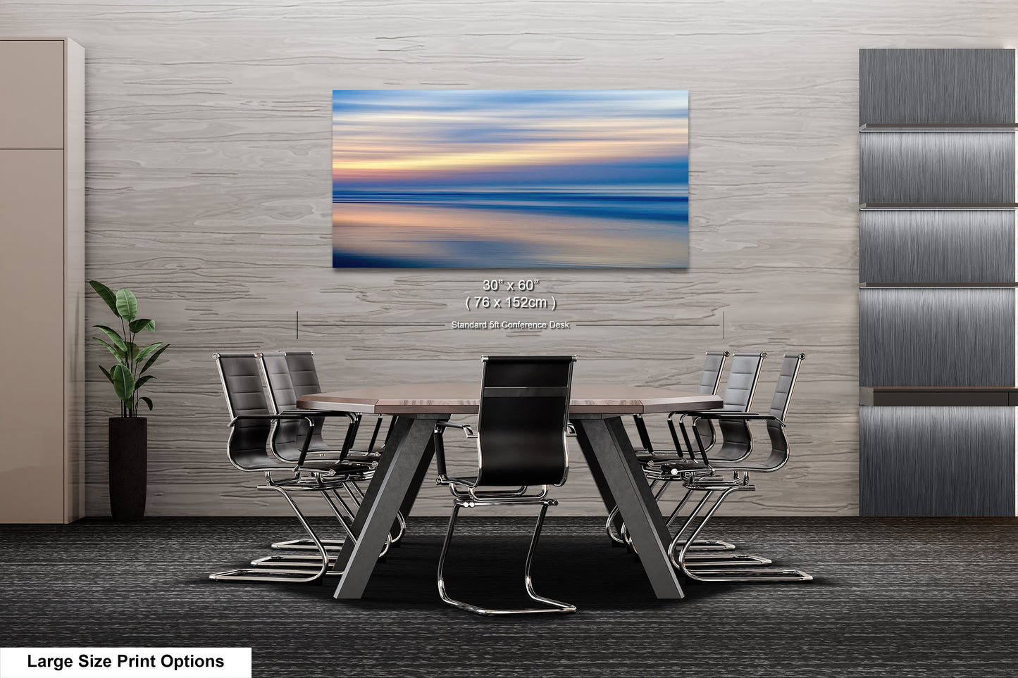a dining room table with chairs and a painting on the wall
