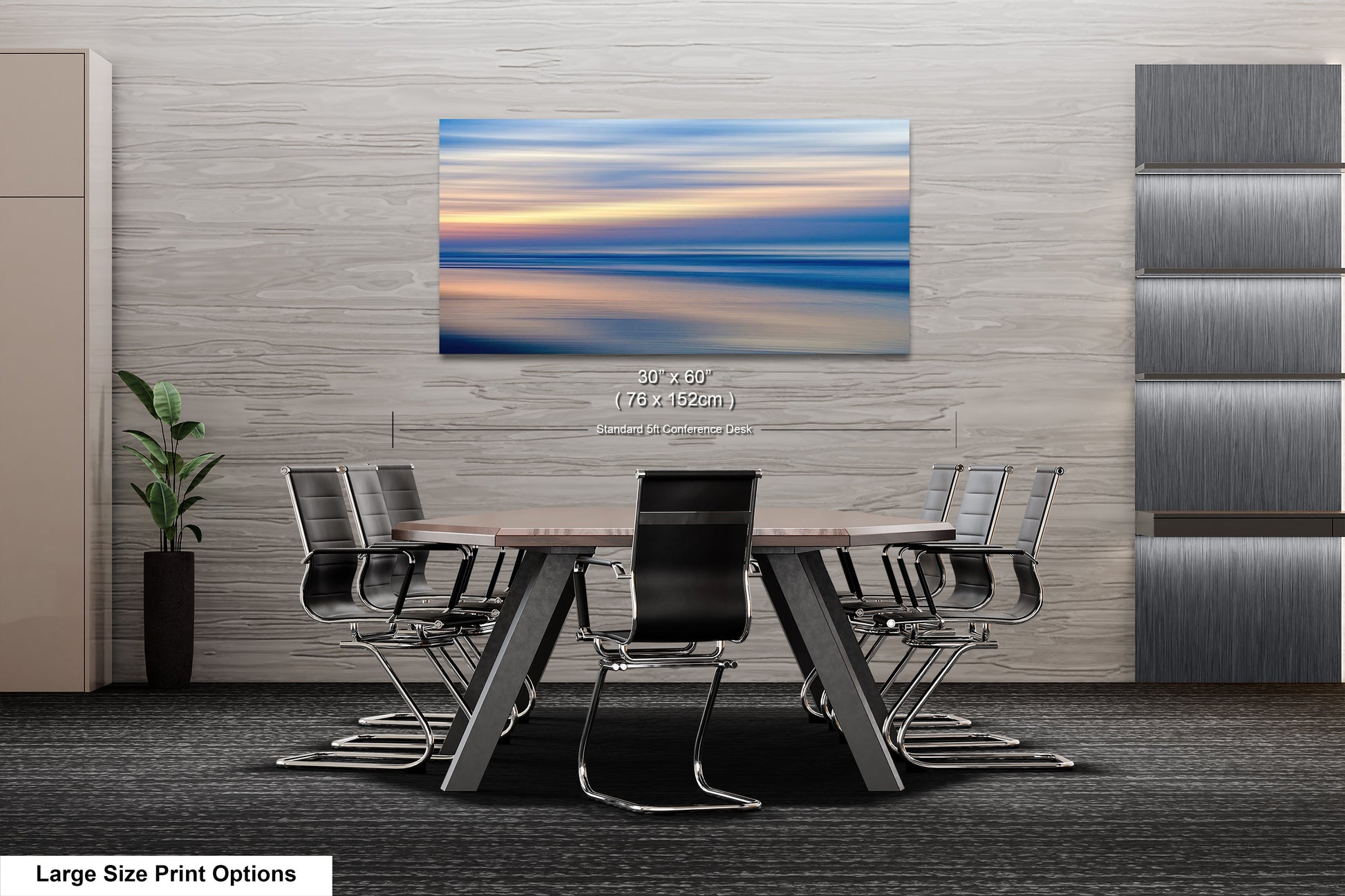 a dining room table with chairs and a painting on the wall