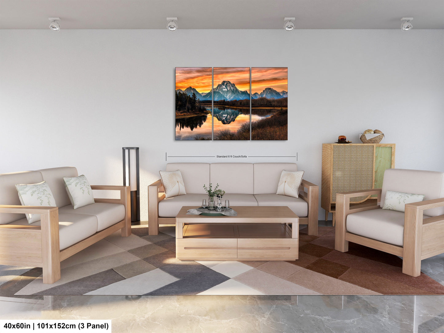 a living room filled with furniture and a painting on the wall