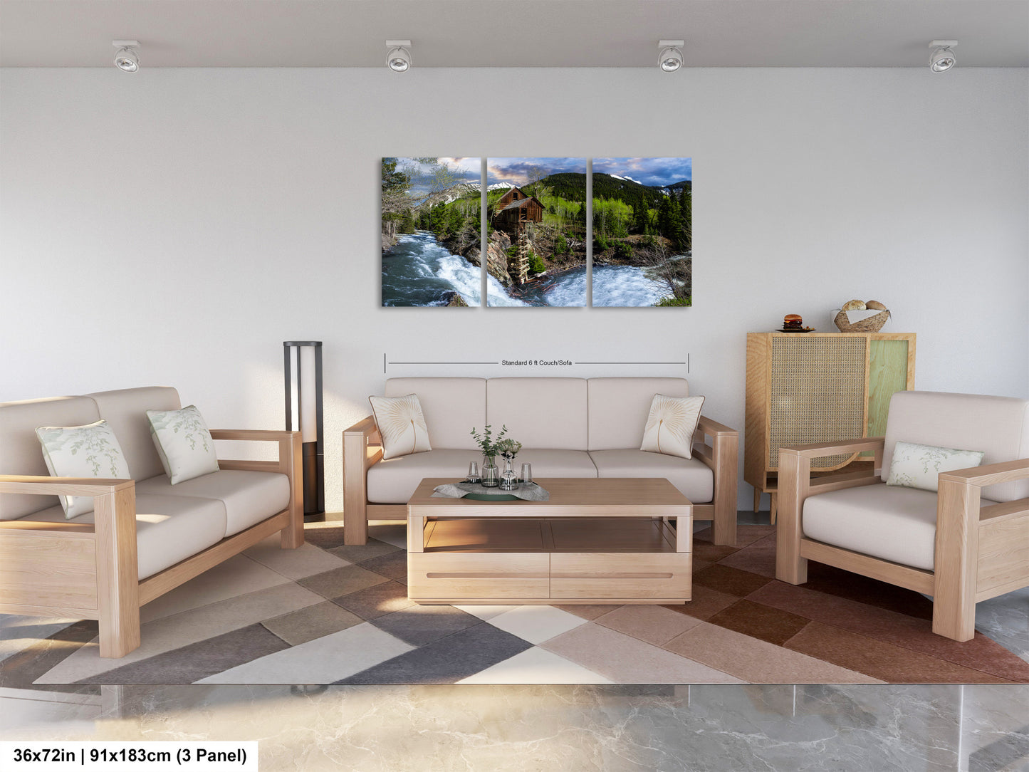 a living room filled with furniture and a painting on the wall