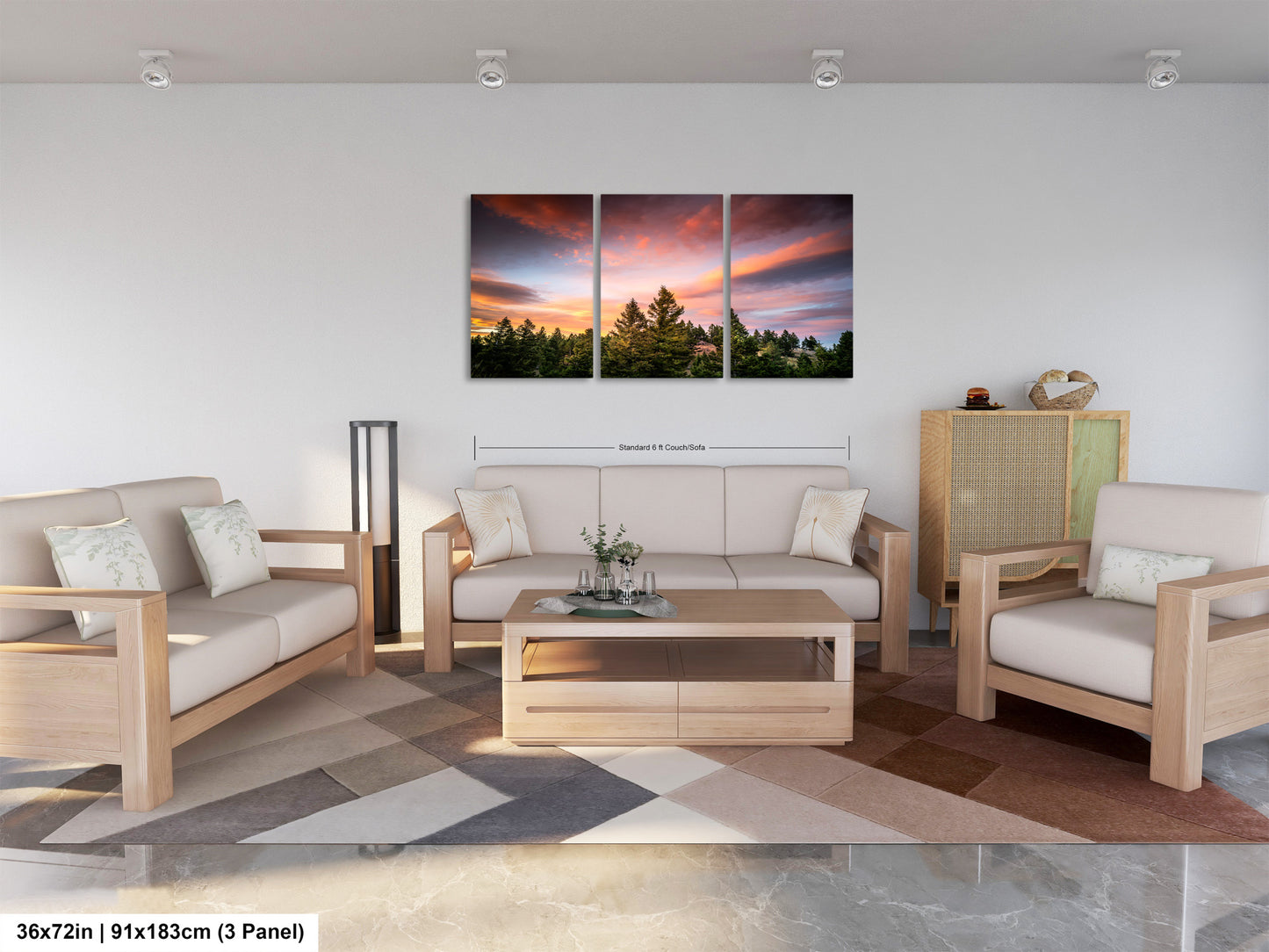 a living room filled with furniture and a painting on the wall