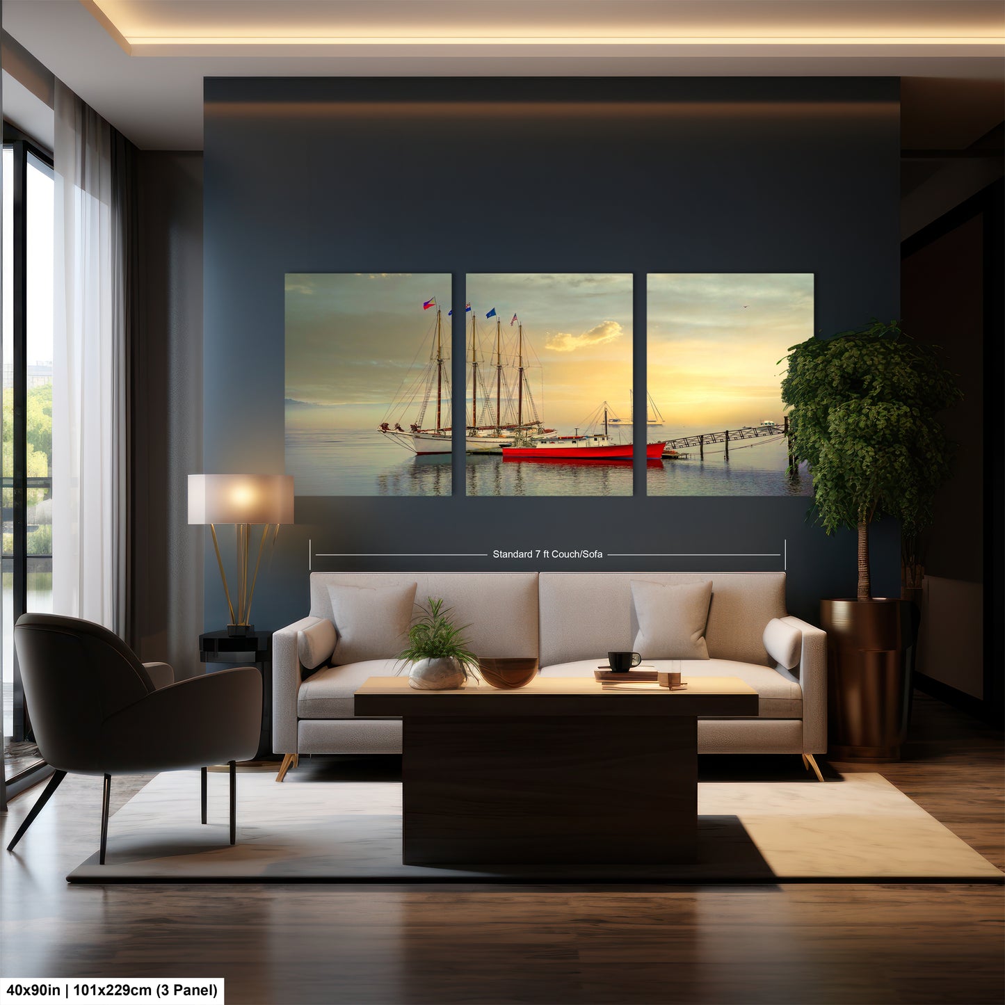 a living room filled with furniture and a painting on the wall