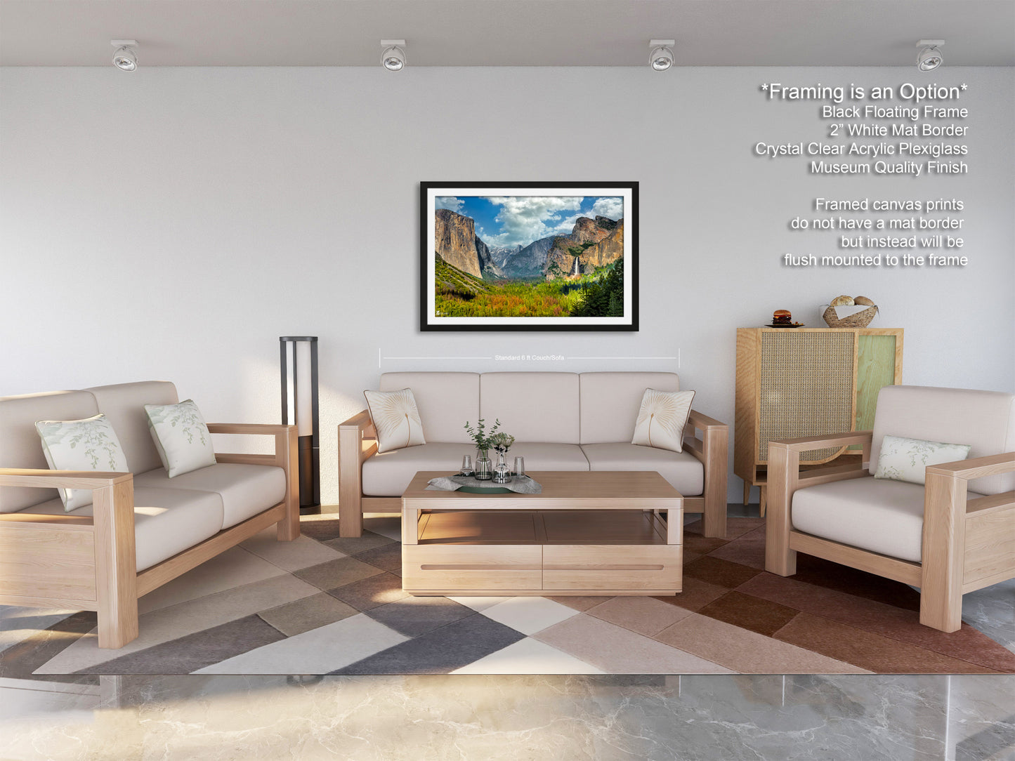 a living room filled with furniture and a painting on the wall