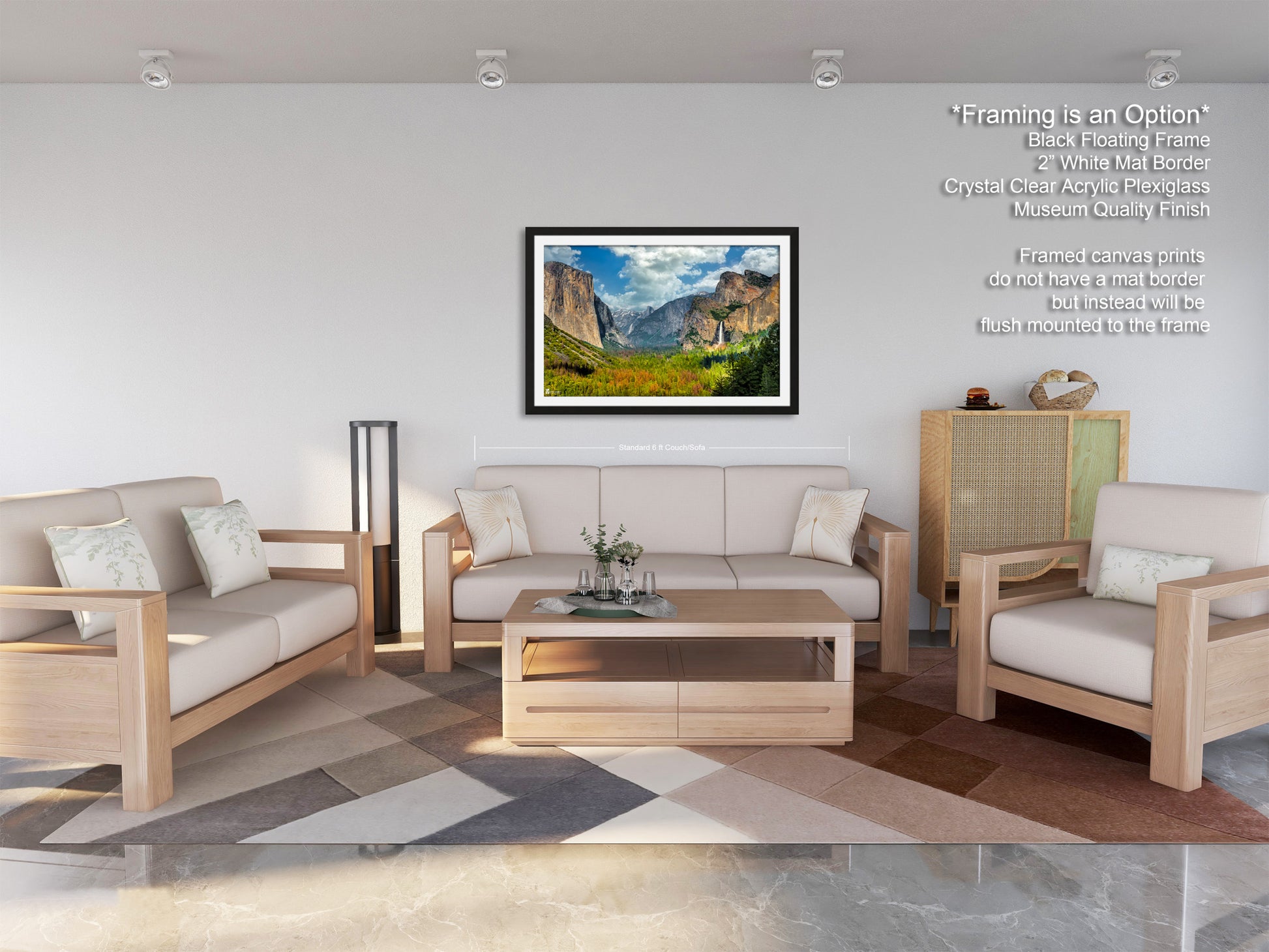 a living room filled with furniture and a painting on the wall
