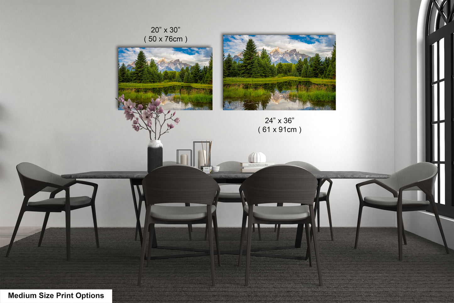 a dining room with a table and chairs