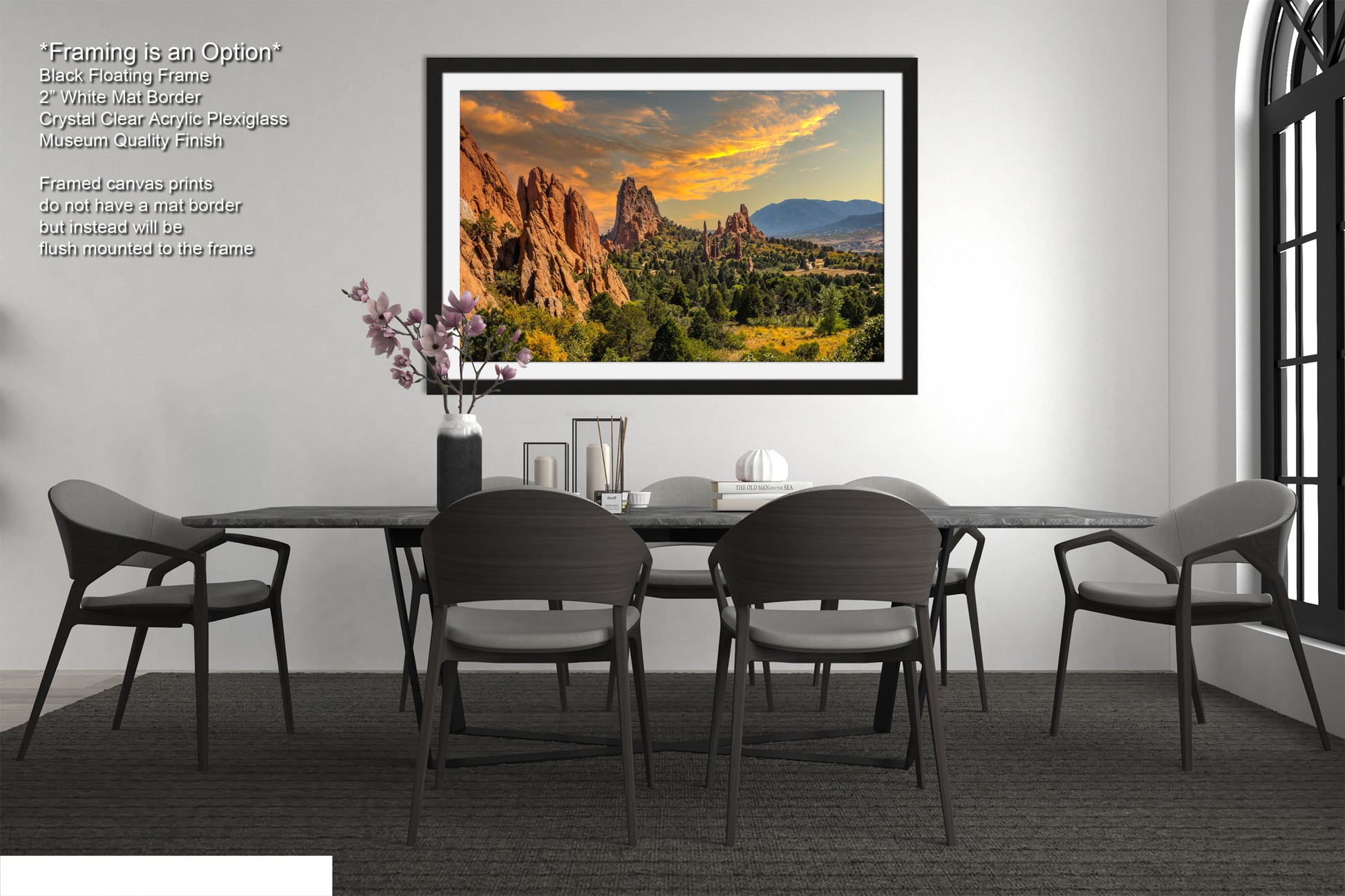 a dining room with a table and chairs