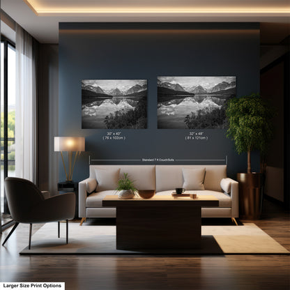 a living room with a couch and two pictures on the wall